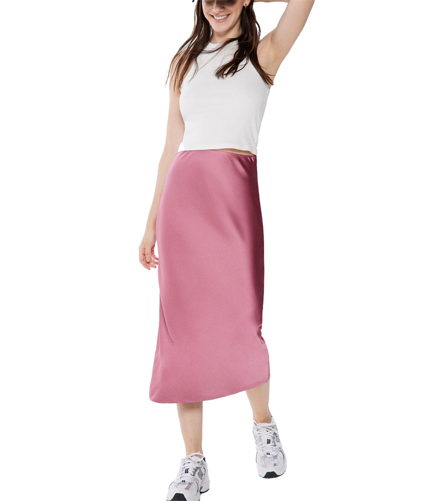 Long Satin-Finish Skirt Pink