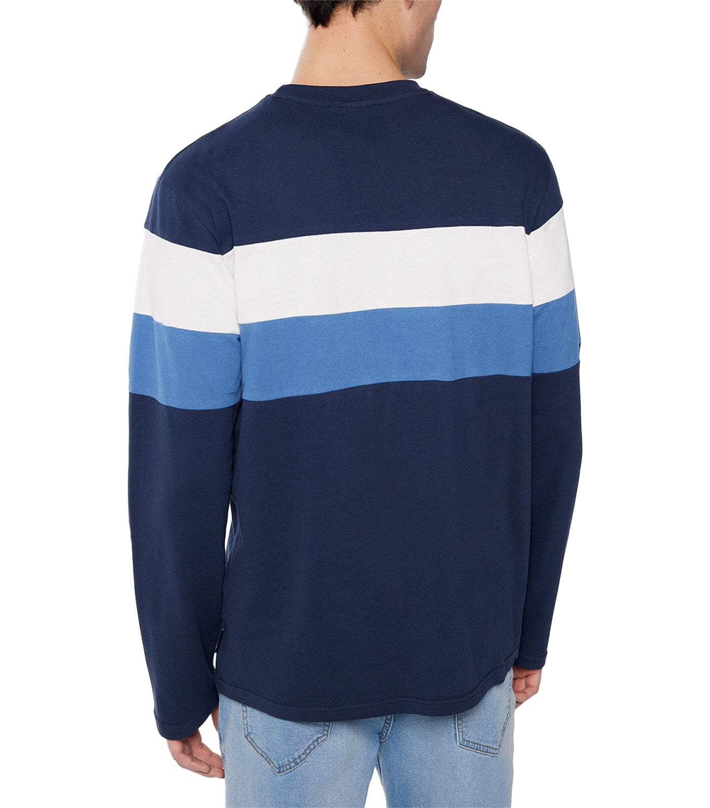 Long Sleeve Piqué T-Shirt with Cuts Dark Blue