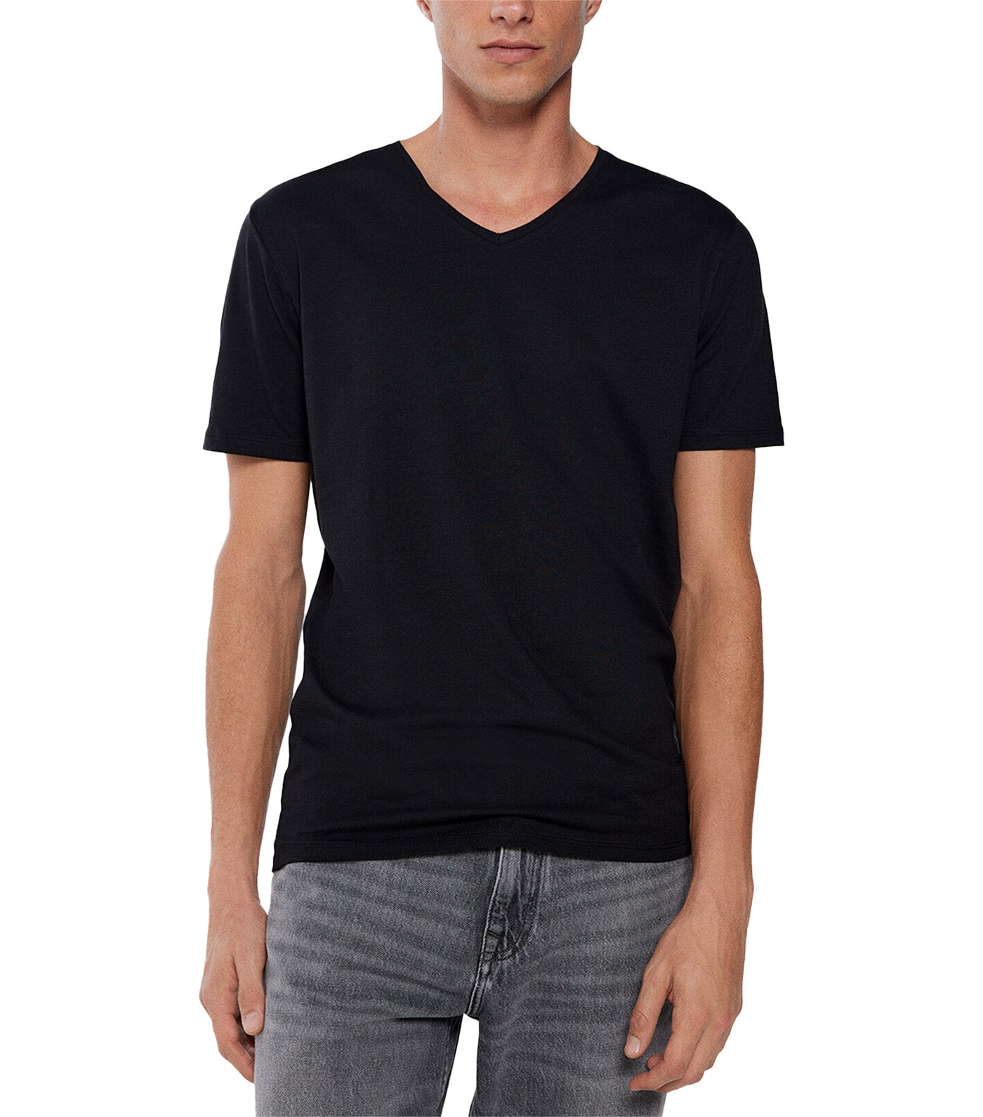 Elastane V-Neck T-Shirt Black