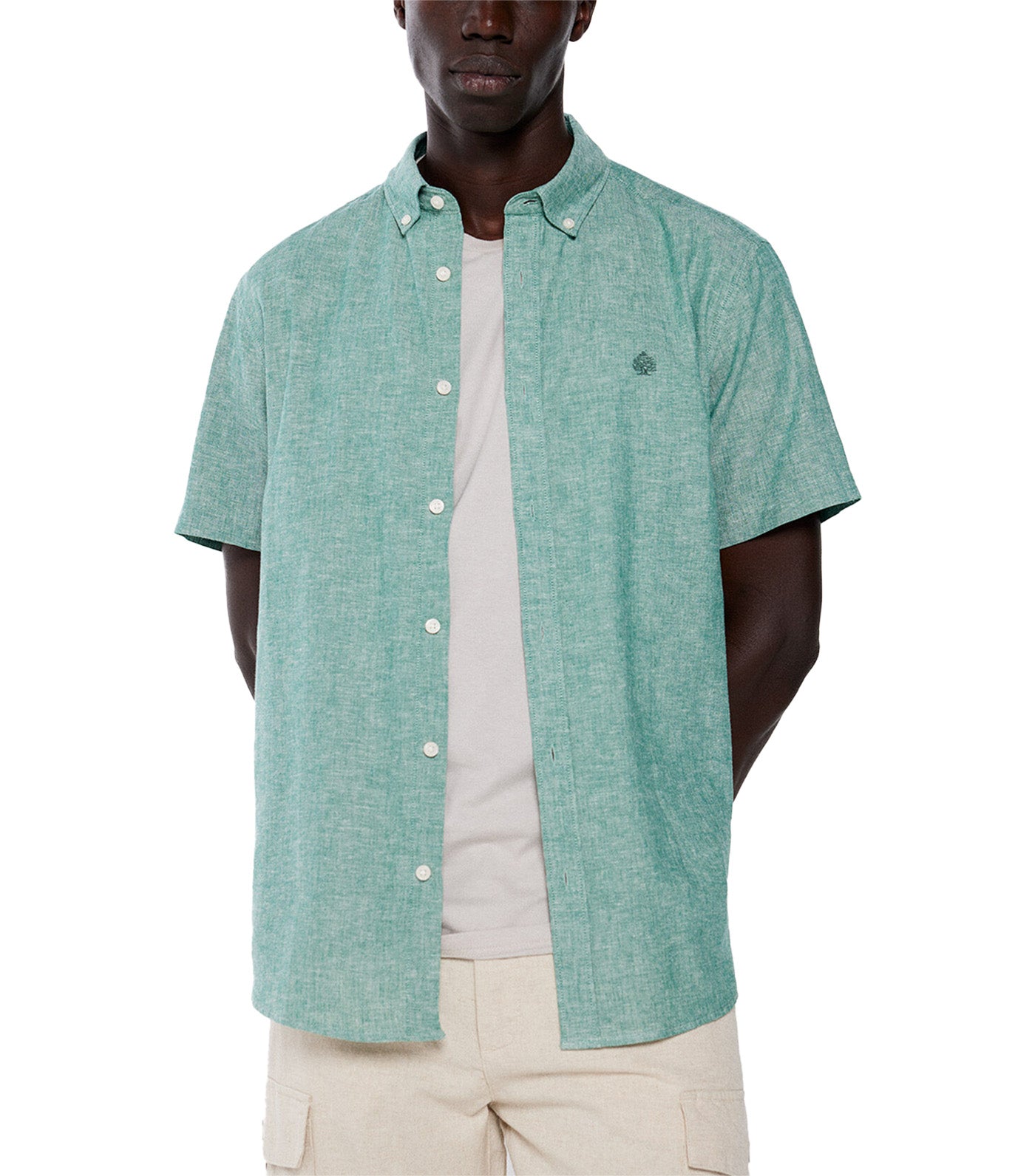 Short-Sleeved Linen Shirt Green