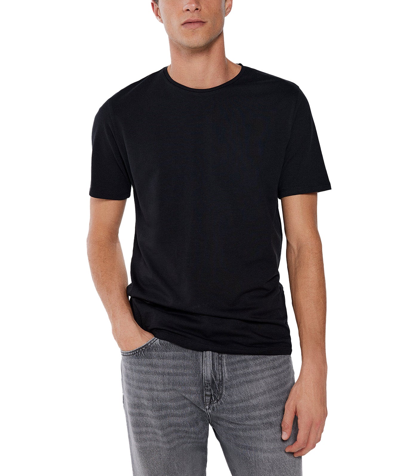 Elastane Round Neck T-Shirt Black