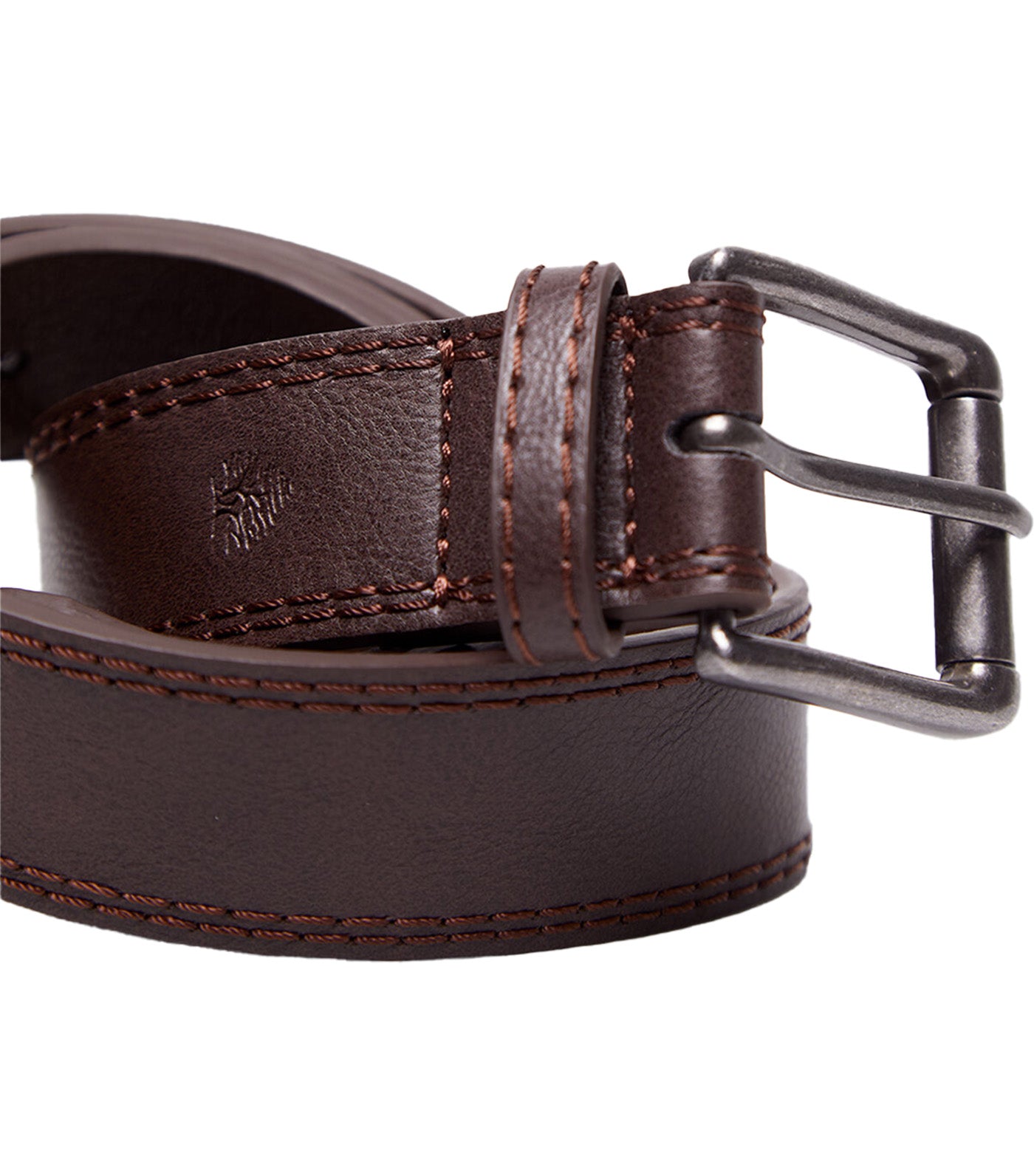 Leather Effect Belt with Stitching Dark Brown