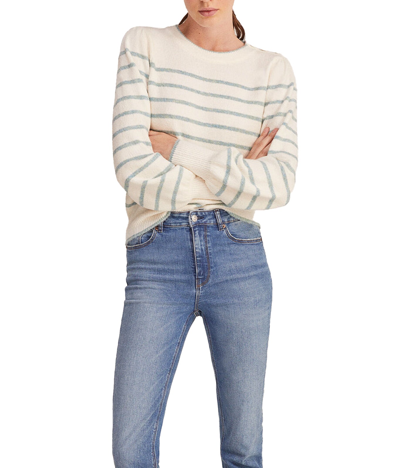 Striped Buttons Shoulder Sweater 3