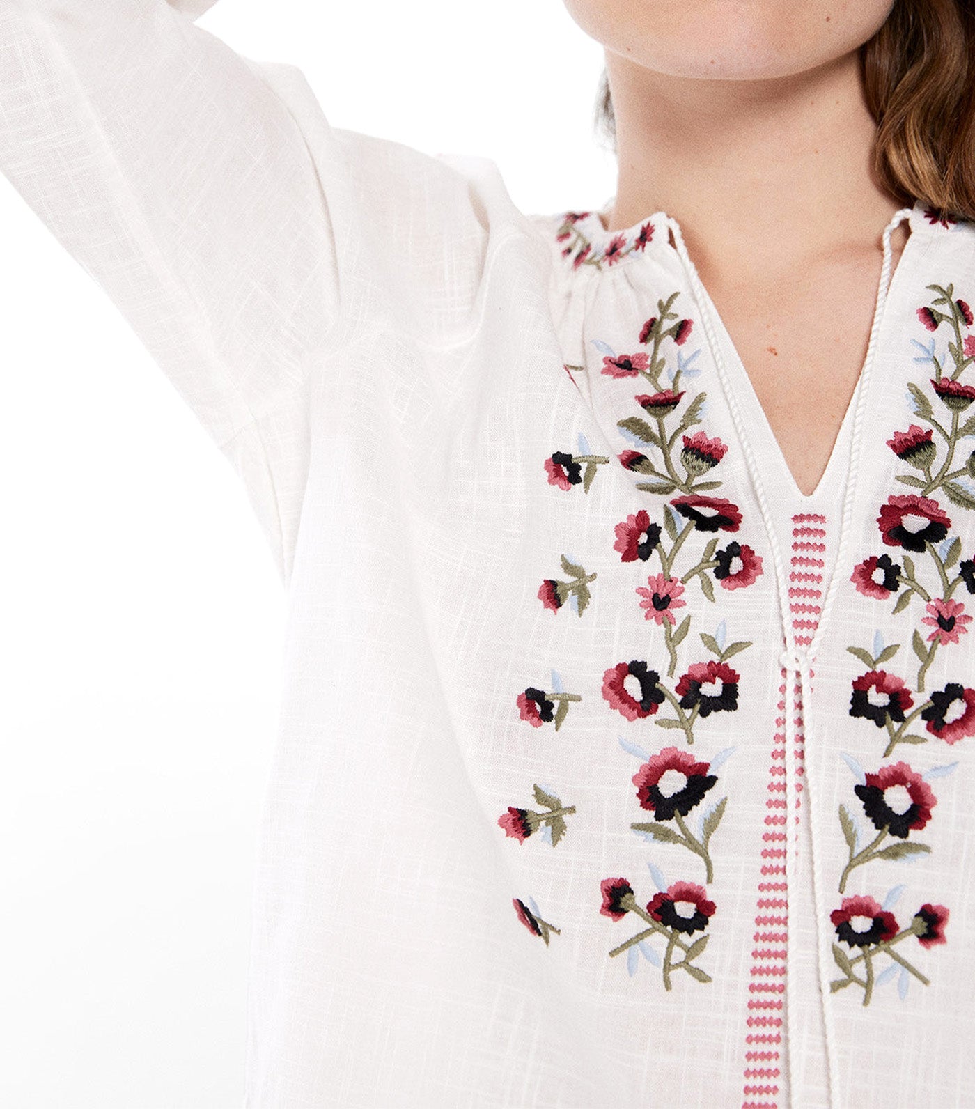 Boho Floral Embroidery Blouse