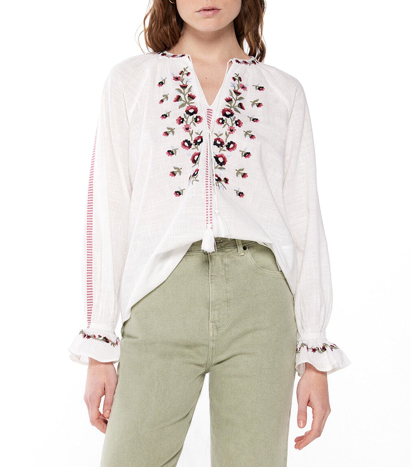 Boho Floral Embroidery Blouse