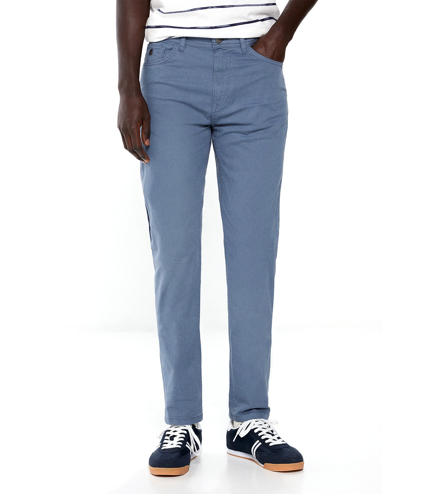Slim Fit Colored Wash Lightweight 5-Pocket Trousers Blue
