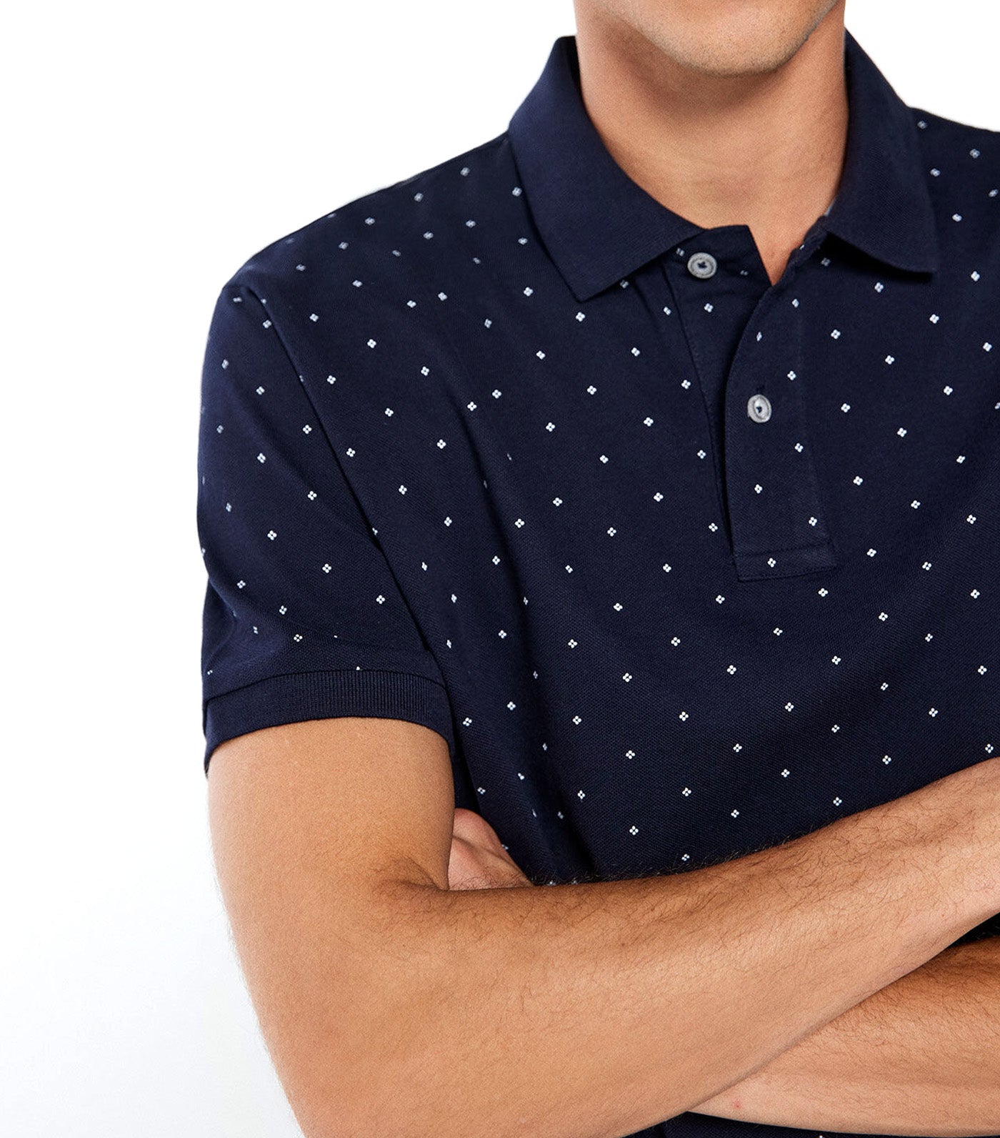 Micro-Print Piqué Polo Shirt Navy