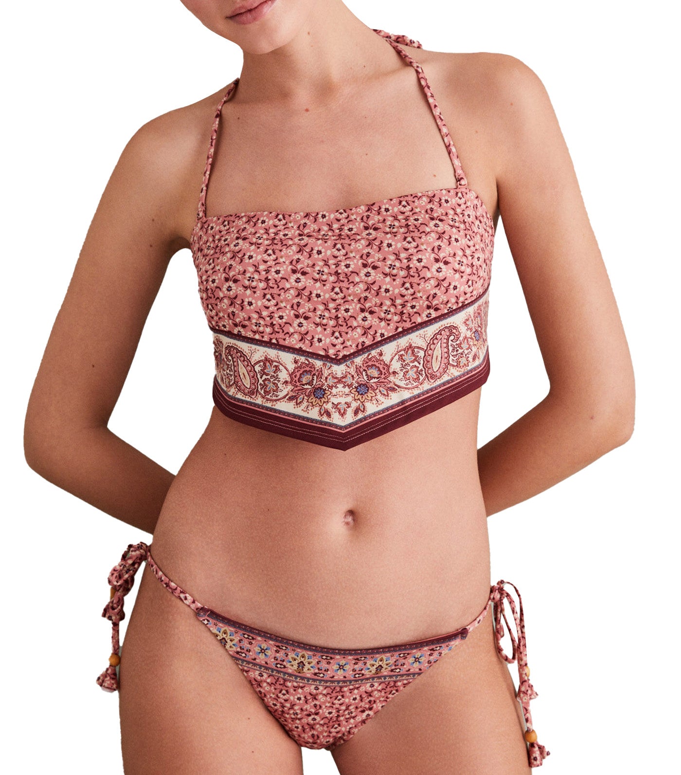 Printed Tie Bikini Bottoms Pink