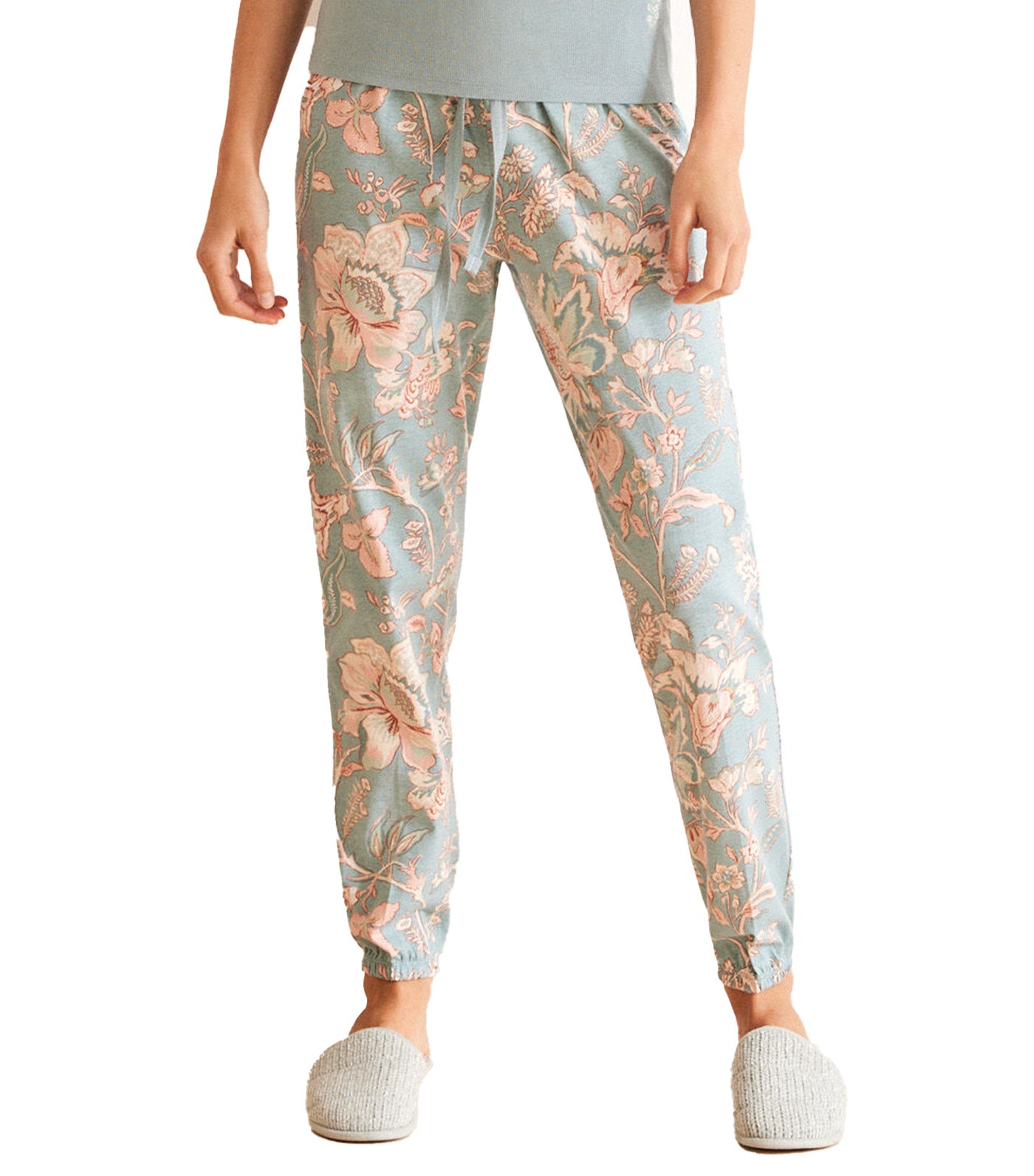 Pajamas in Cotton with Floral Print Bottoms Blue