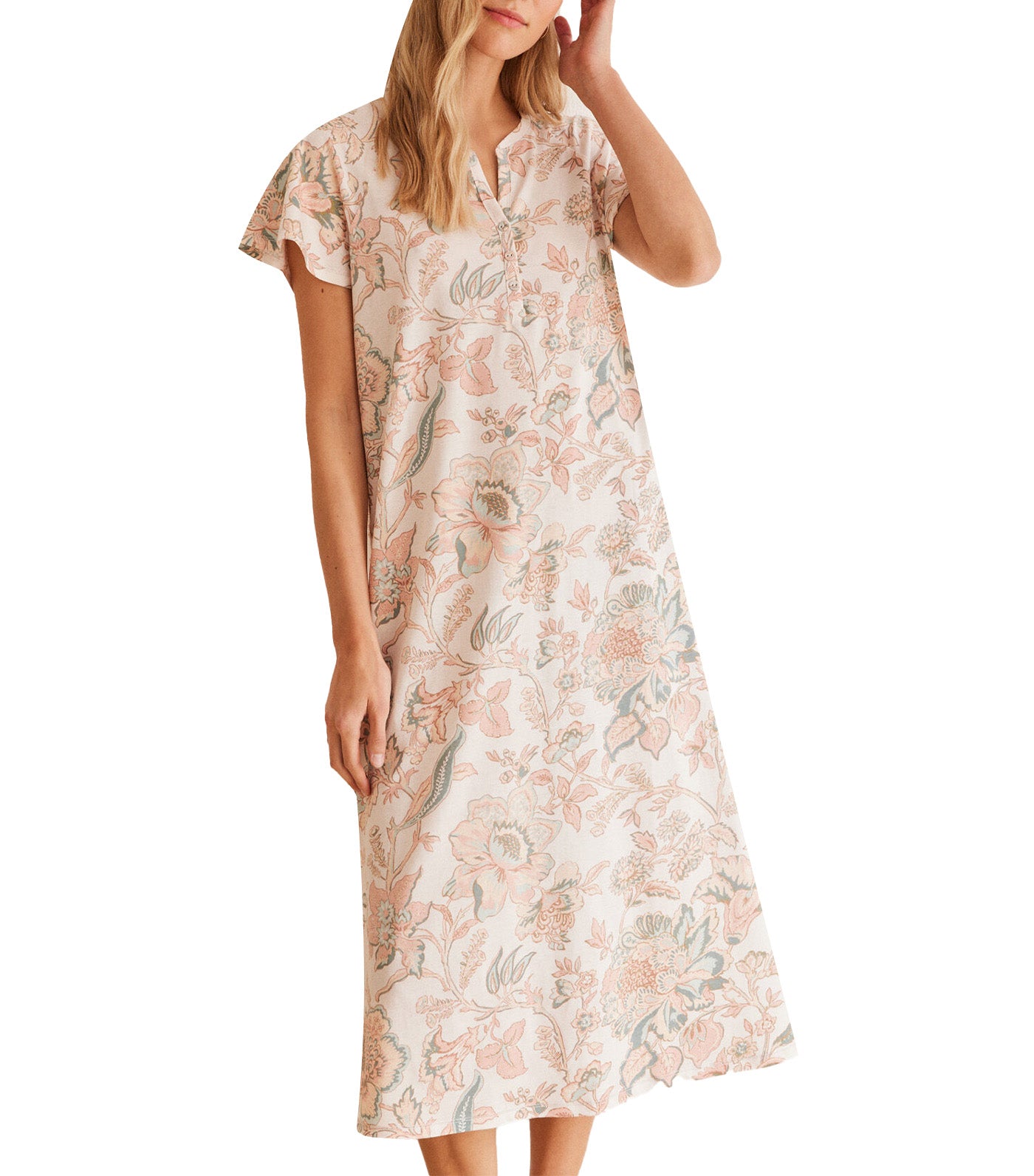 Floral Print Cotton Nightgown White