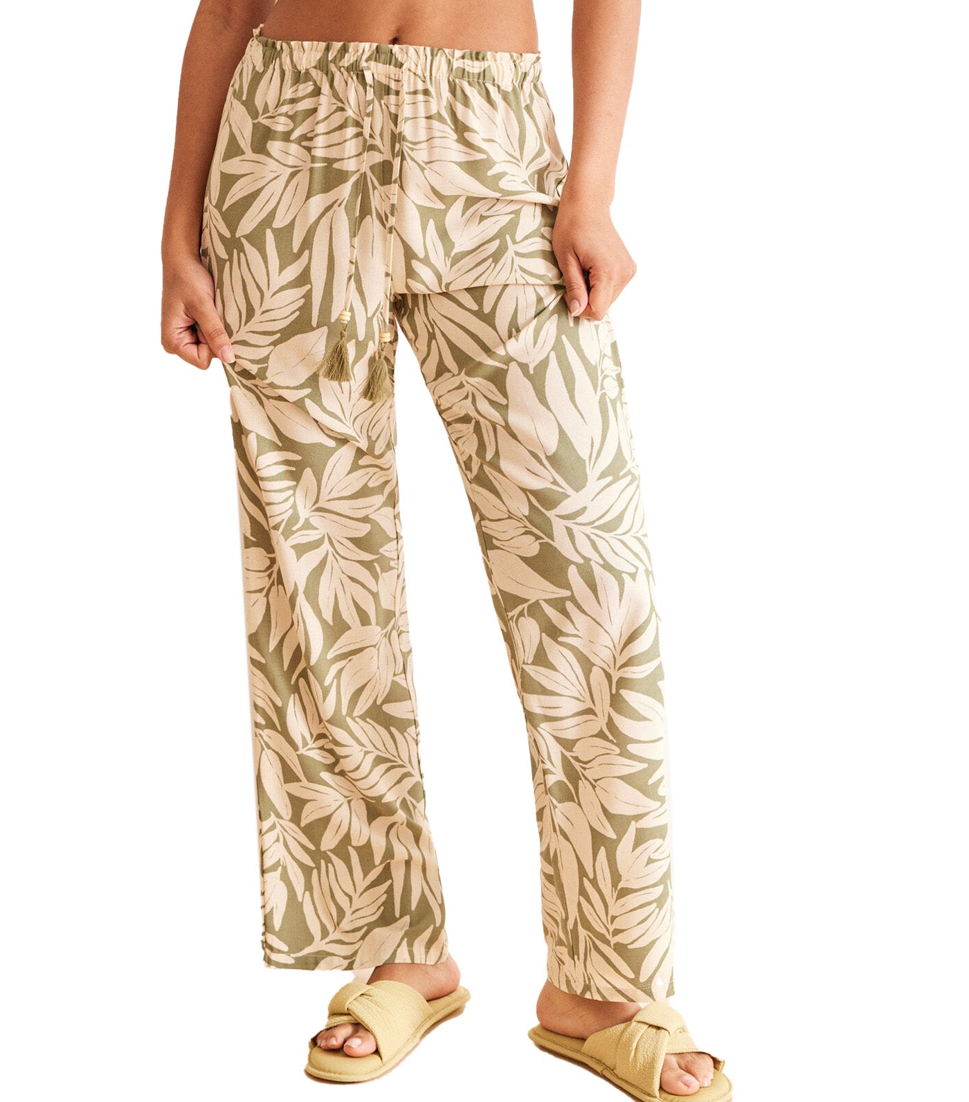Viscose Trousers with Leaf Print Green