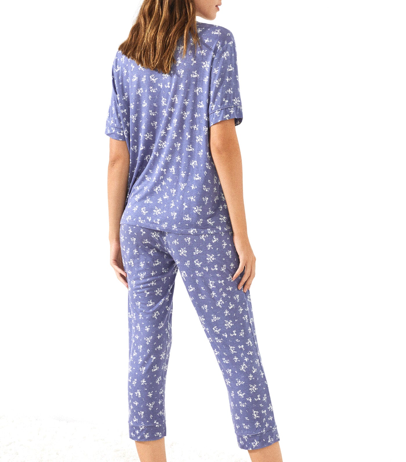 Classic Printed Capri Pajamas Set Blue