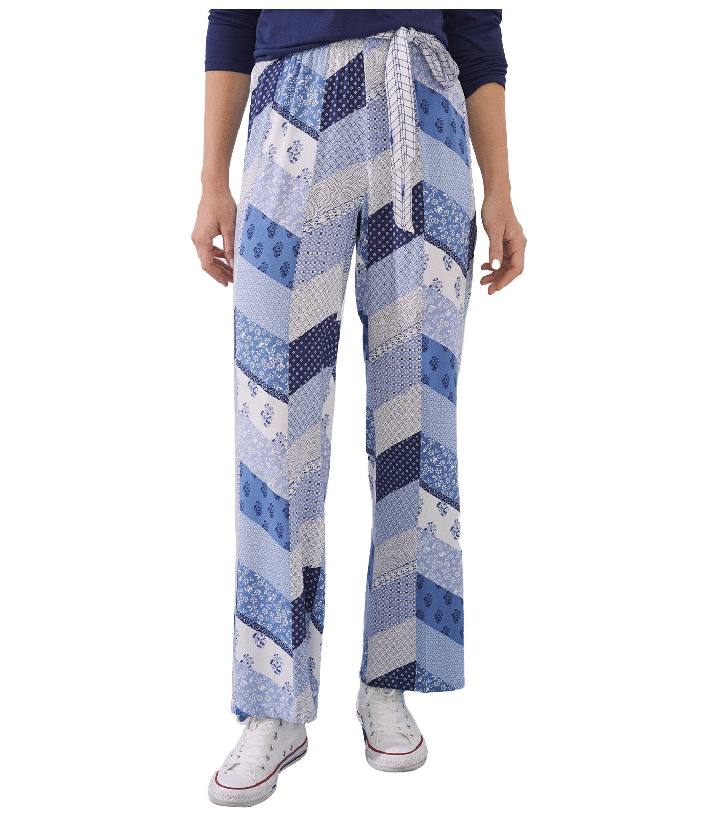 Long Patchwork Trousers Blue