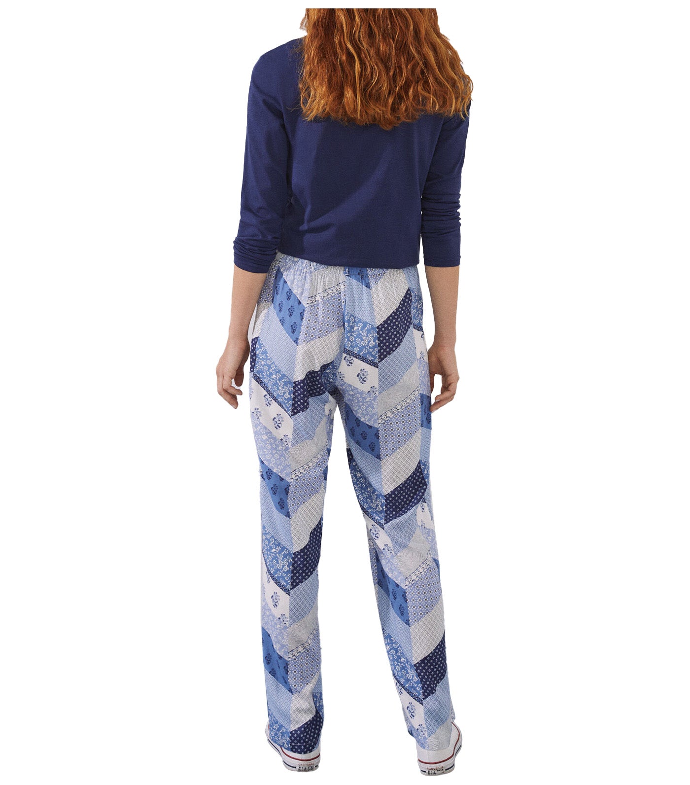 Long Patchwork Trousers Blue
