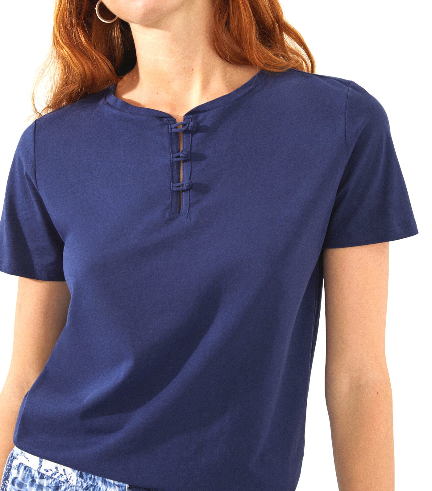 Cotton Henley T-Shirt Blue