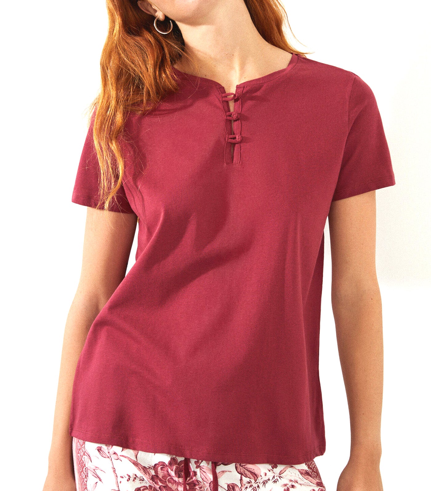 Cotton Henley T-Shirt Red