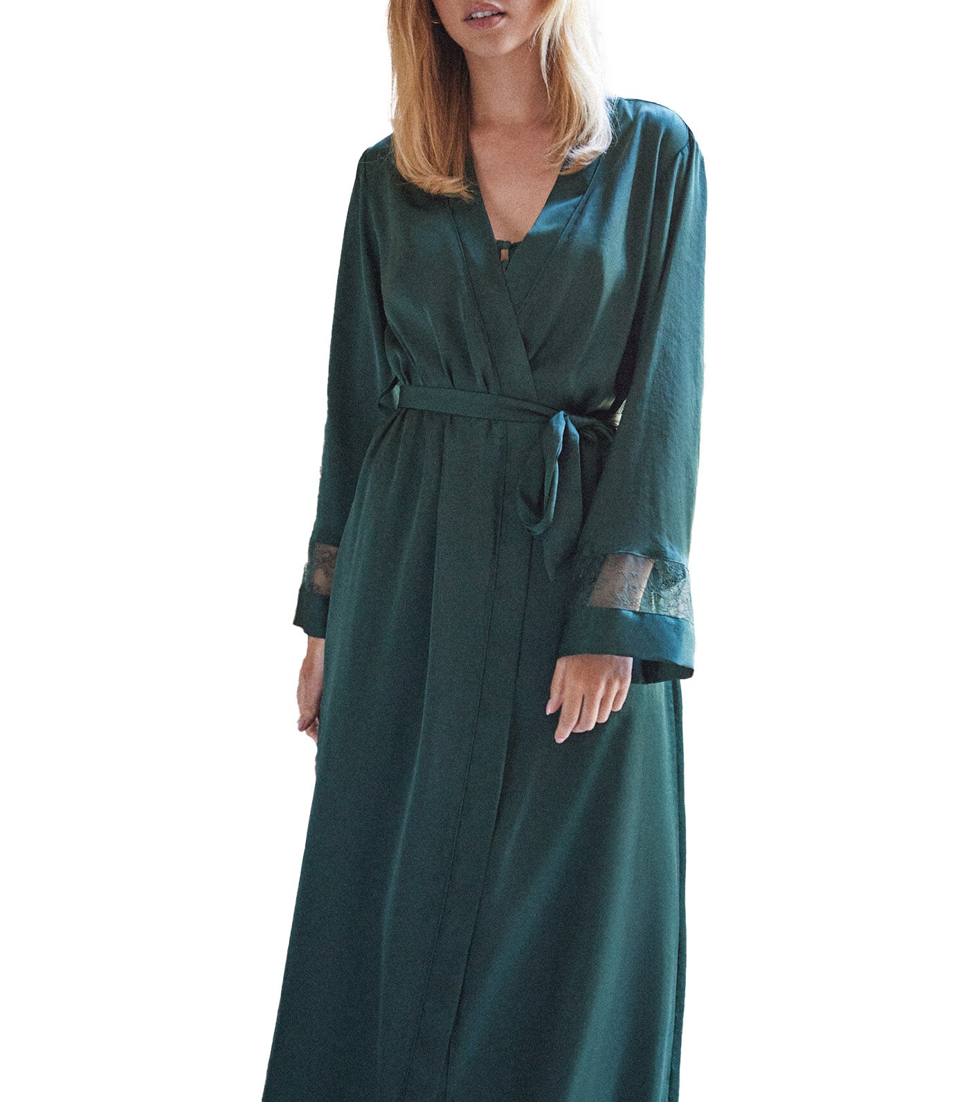 Dark green satin robe best sale