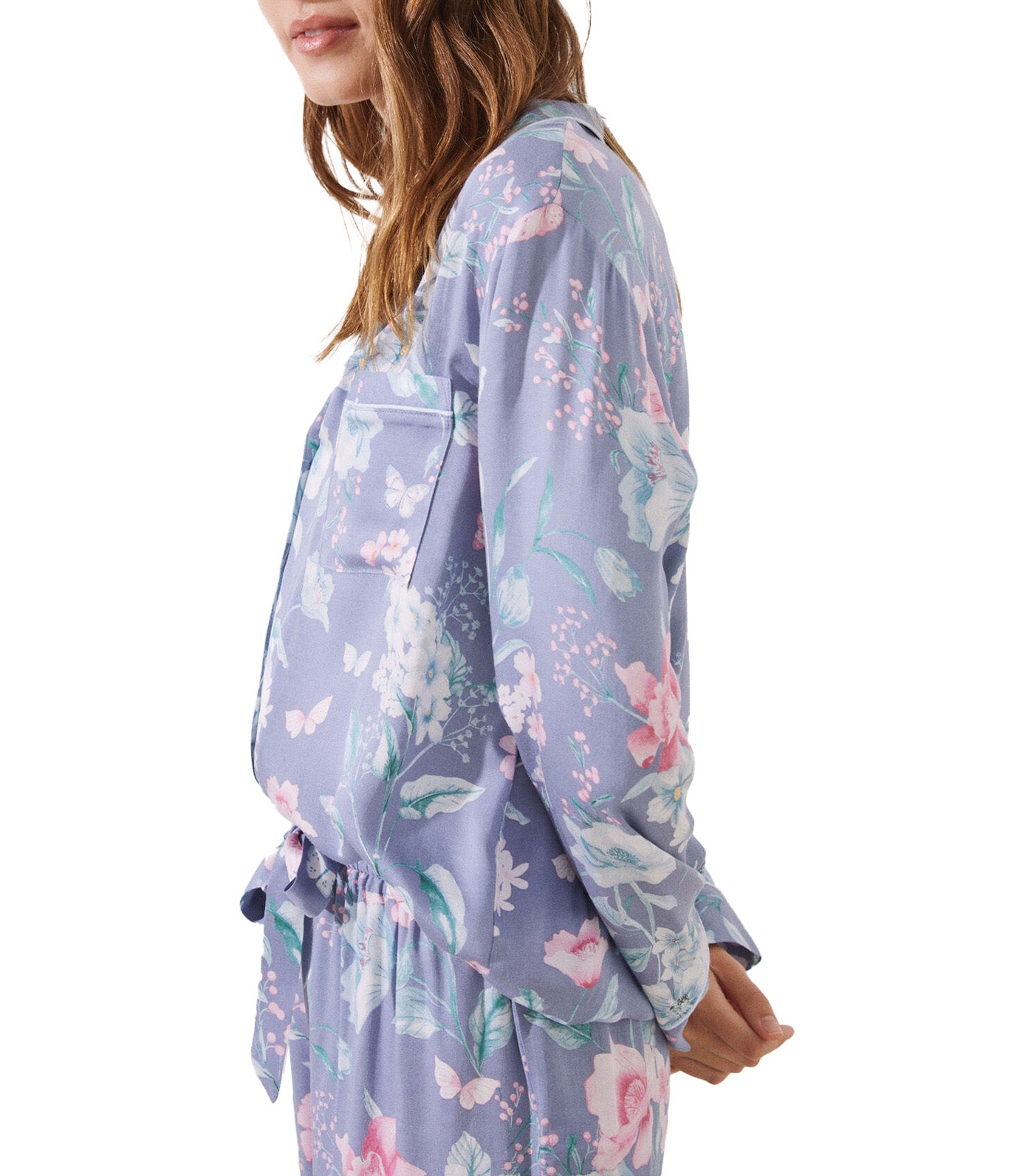 Printed Classic Long Pajamas Set Blue