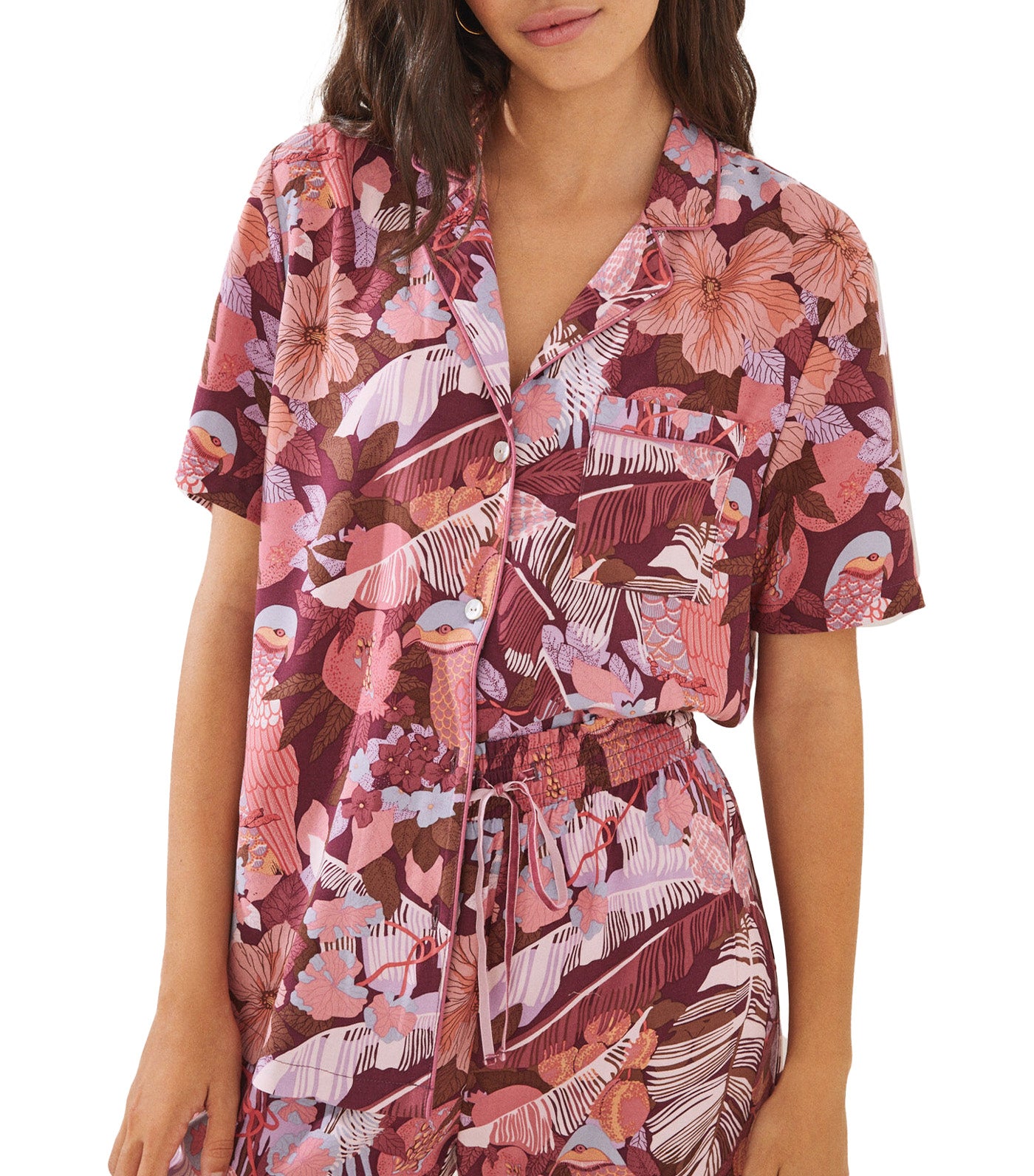 Classic Printed Capri Pajamas Set Pink