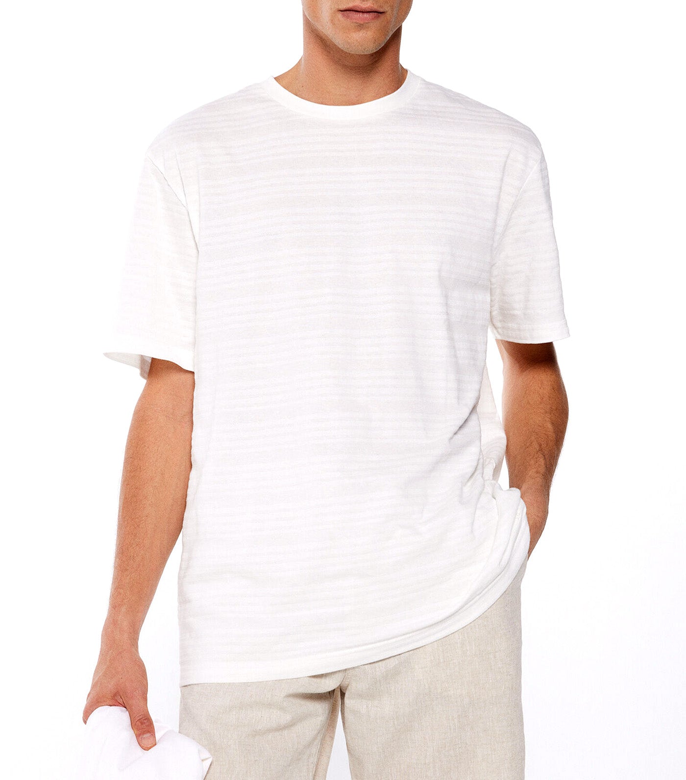 Striped Piqué T-Shirt White
