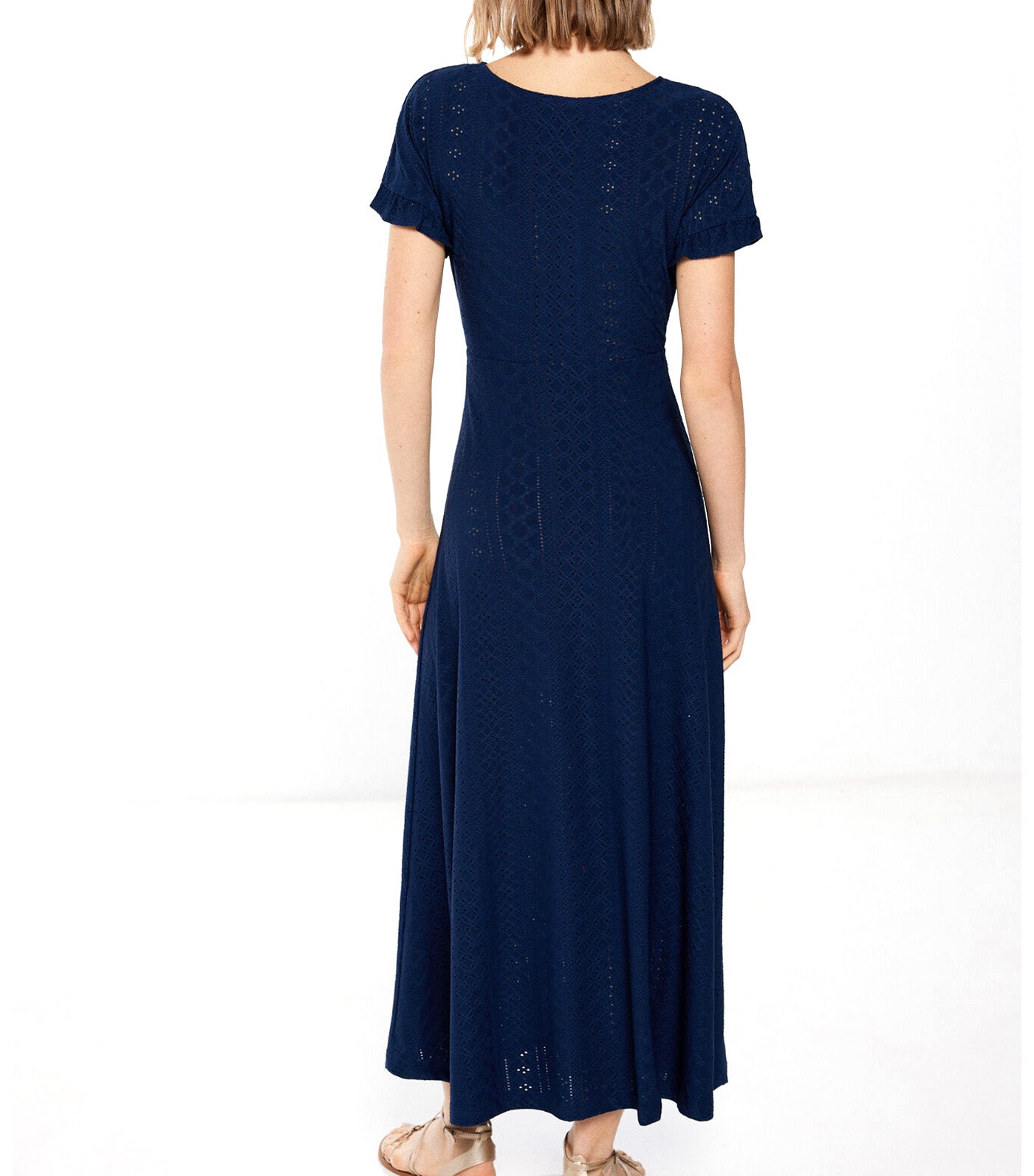 Tassel Lace Neckline Midi Dress Blue