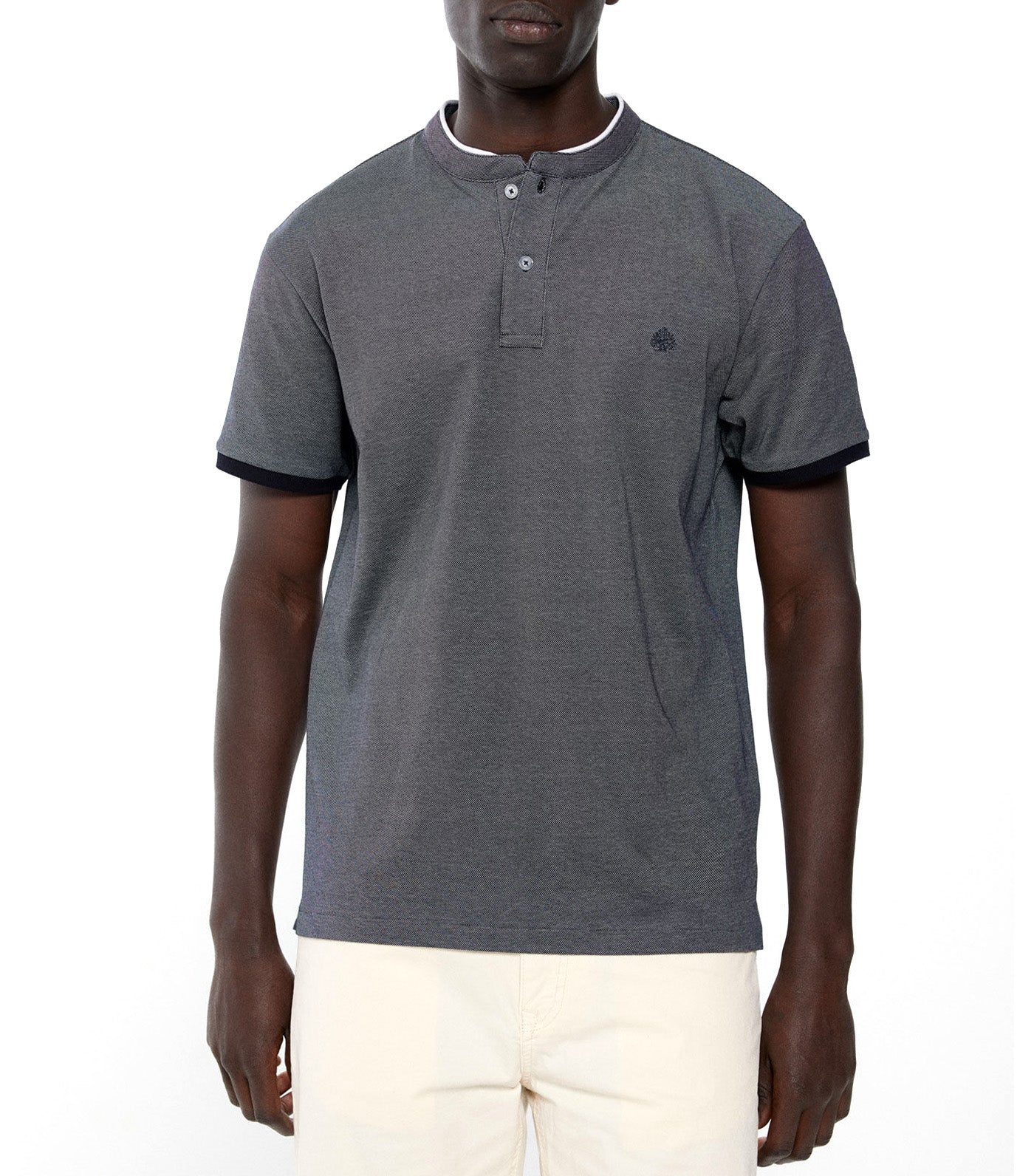 Slim Polo Shirt With Mandarin Collar Dark Gray