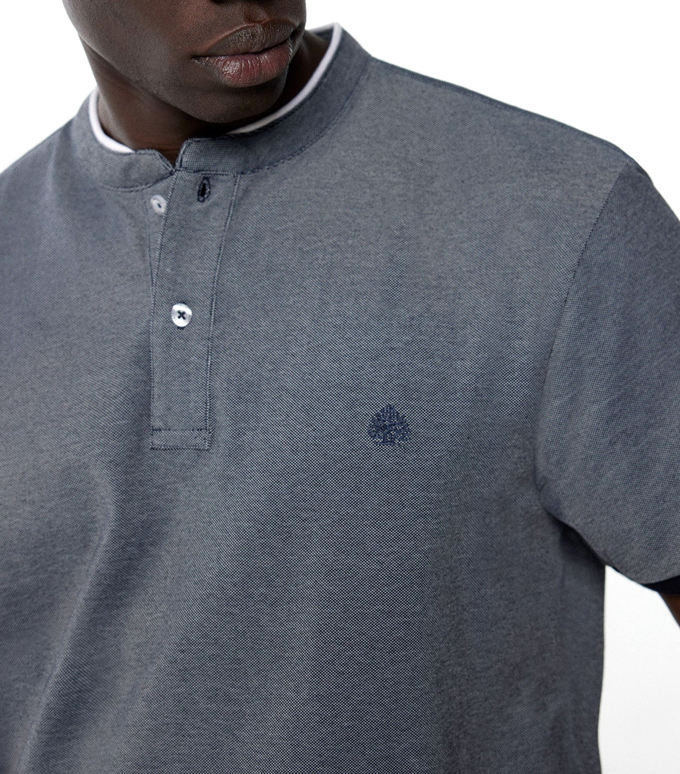 Slim Polo Shirt With Mandarin Collar Dark Gray