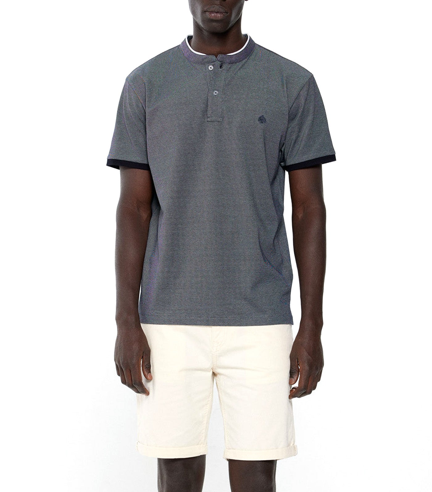 Slim Polo Shirt With Mandarin Collar Dark Gray