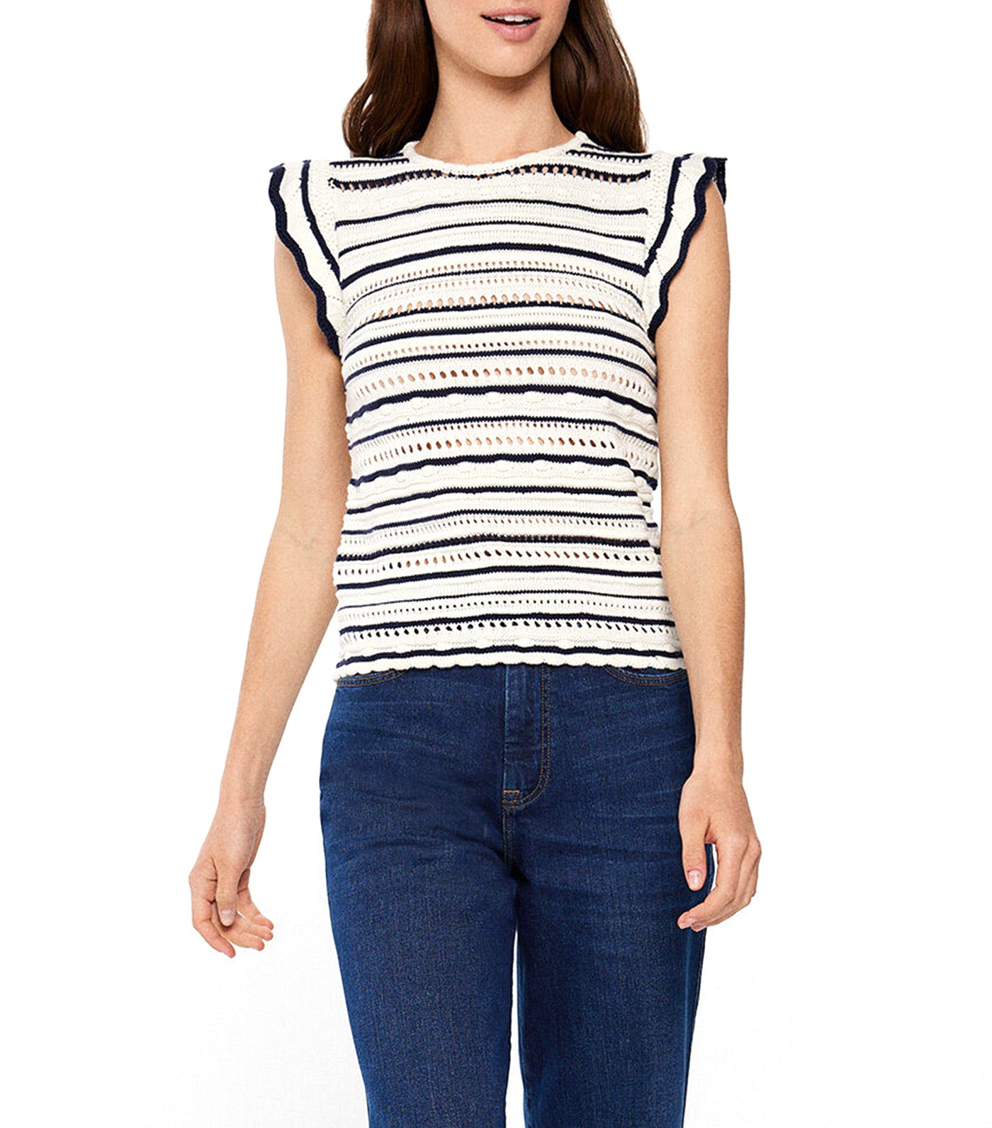 Striped Openwork Knit Top Stripe