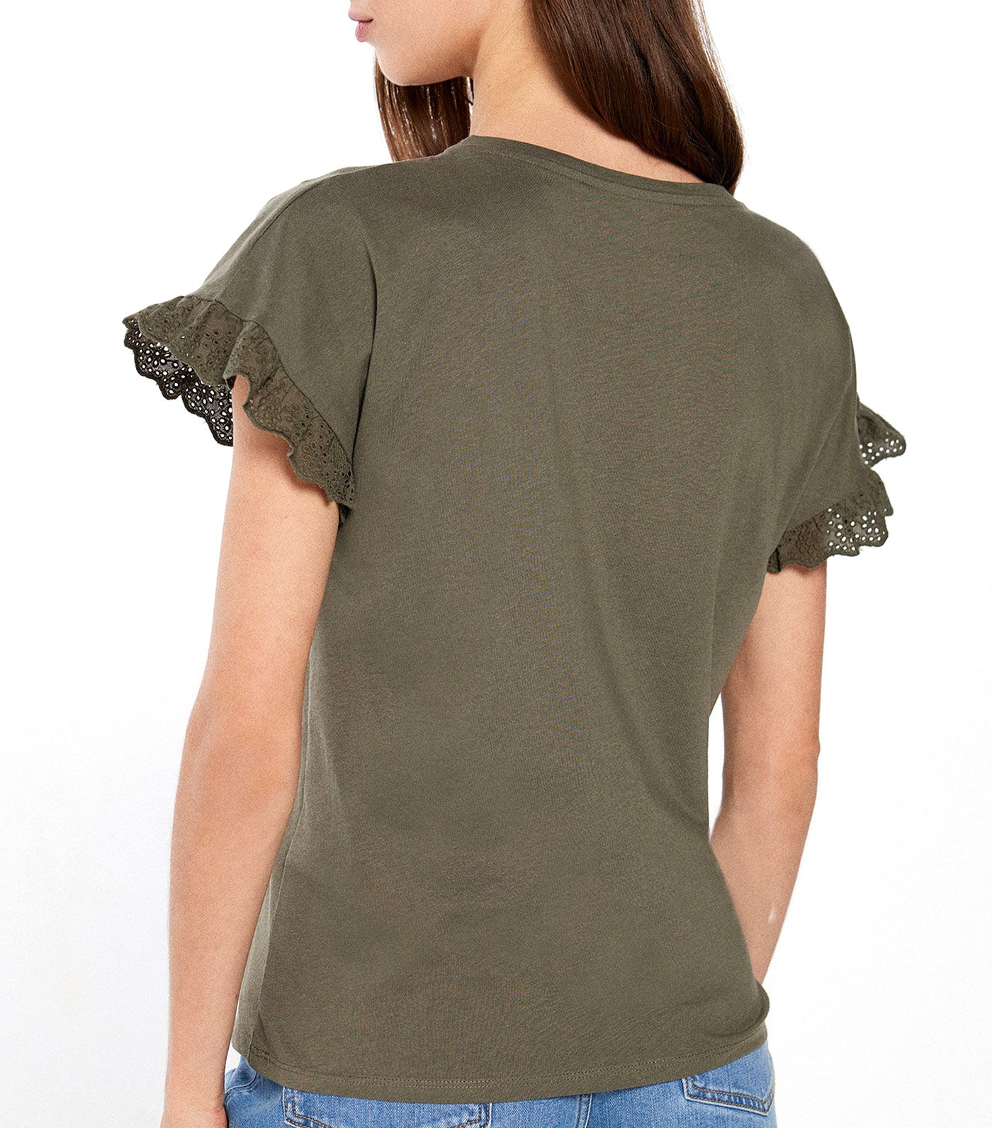 Tropical Flower Embroidery T-Shirt Khaki