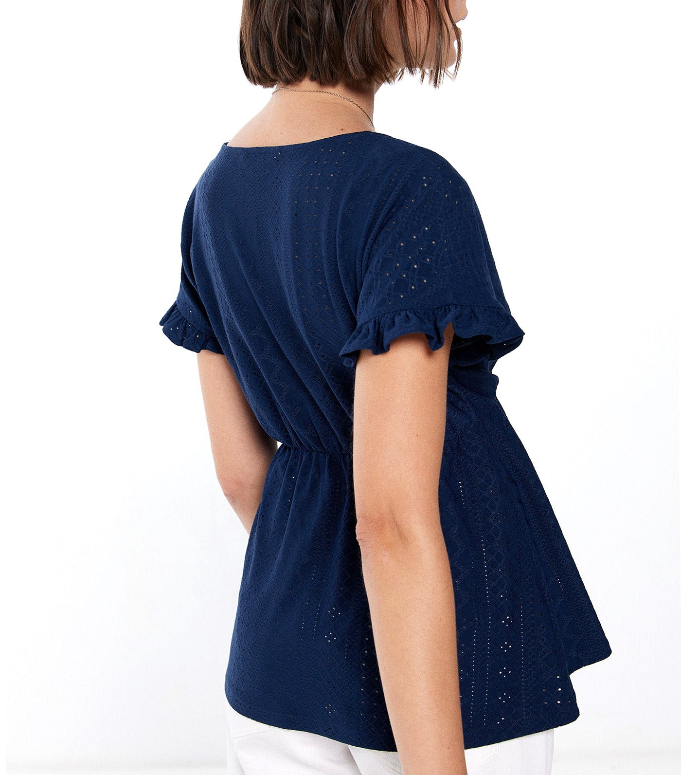 Swiss Embroidery Lace Tassels T-Shirt Blue