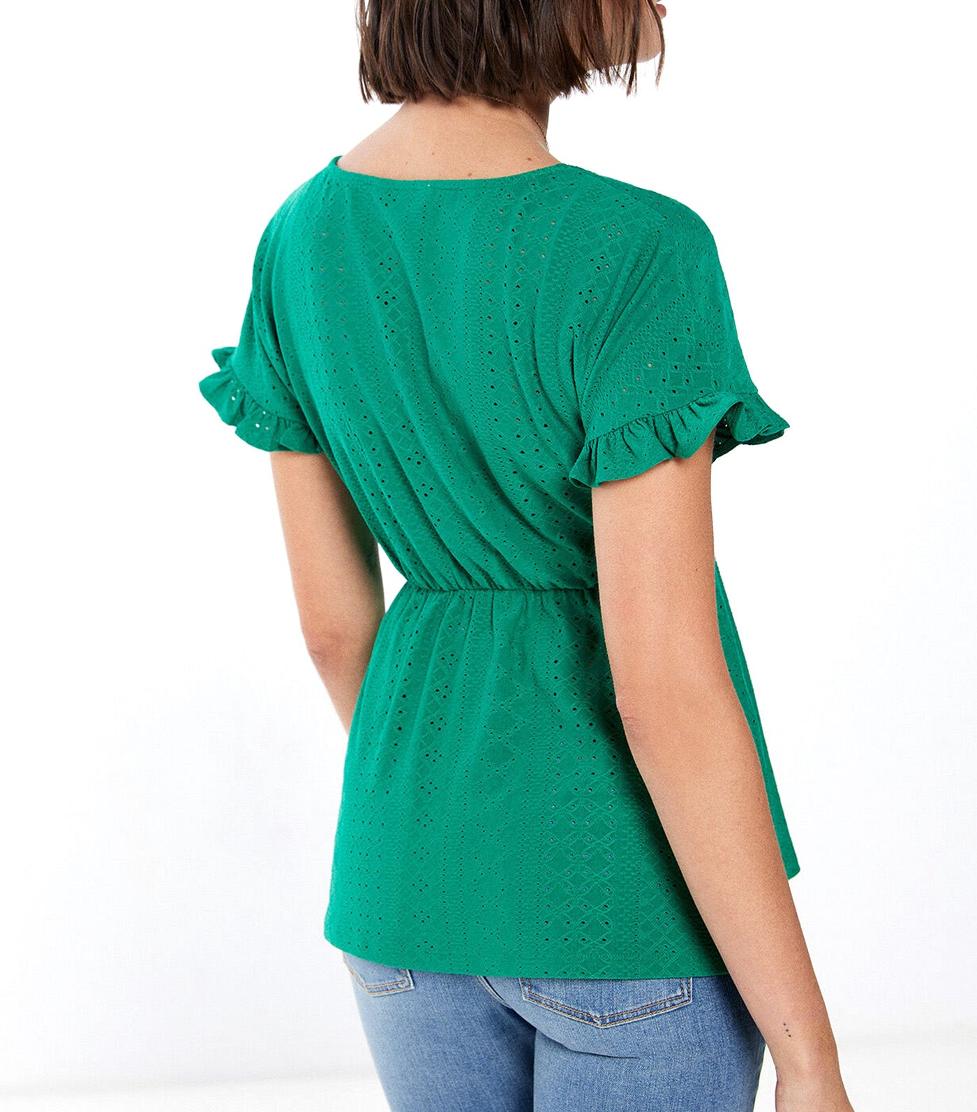 Swiss Embroidery Lace Tassels T-Shirt Green