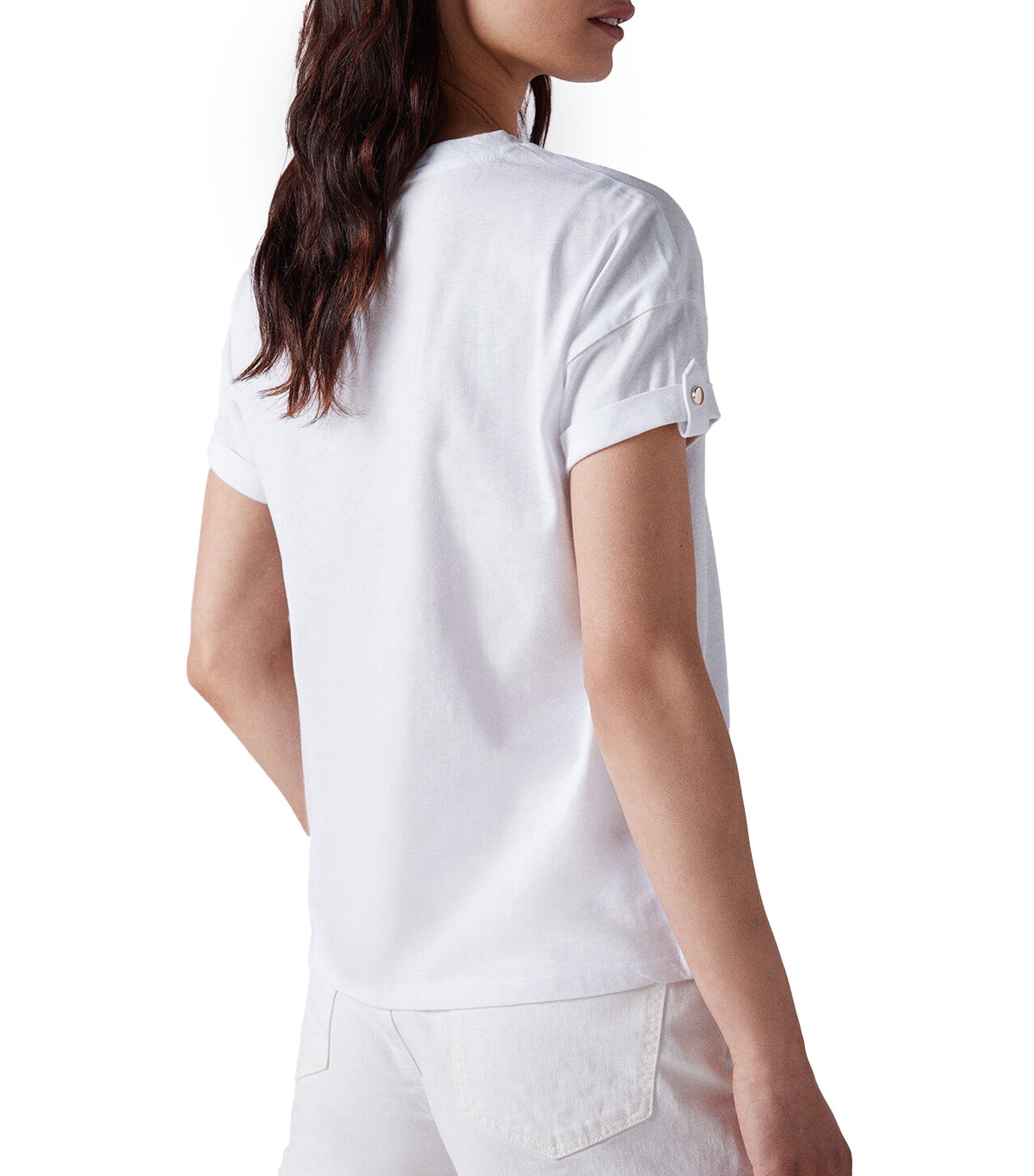Button Up Sleeve Graphic T-Shirt White