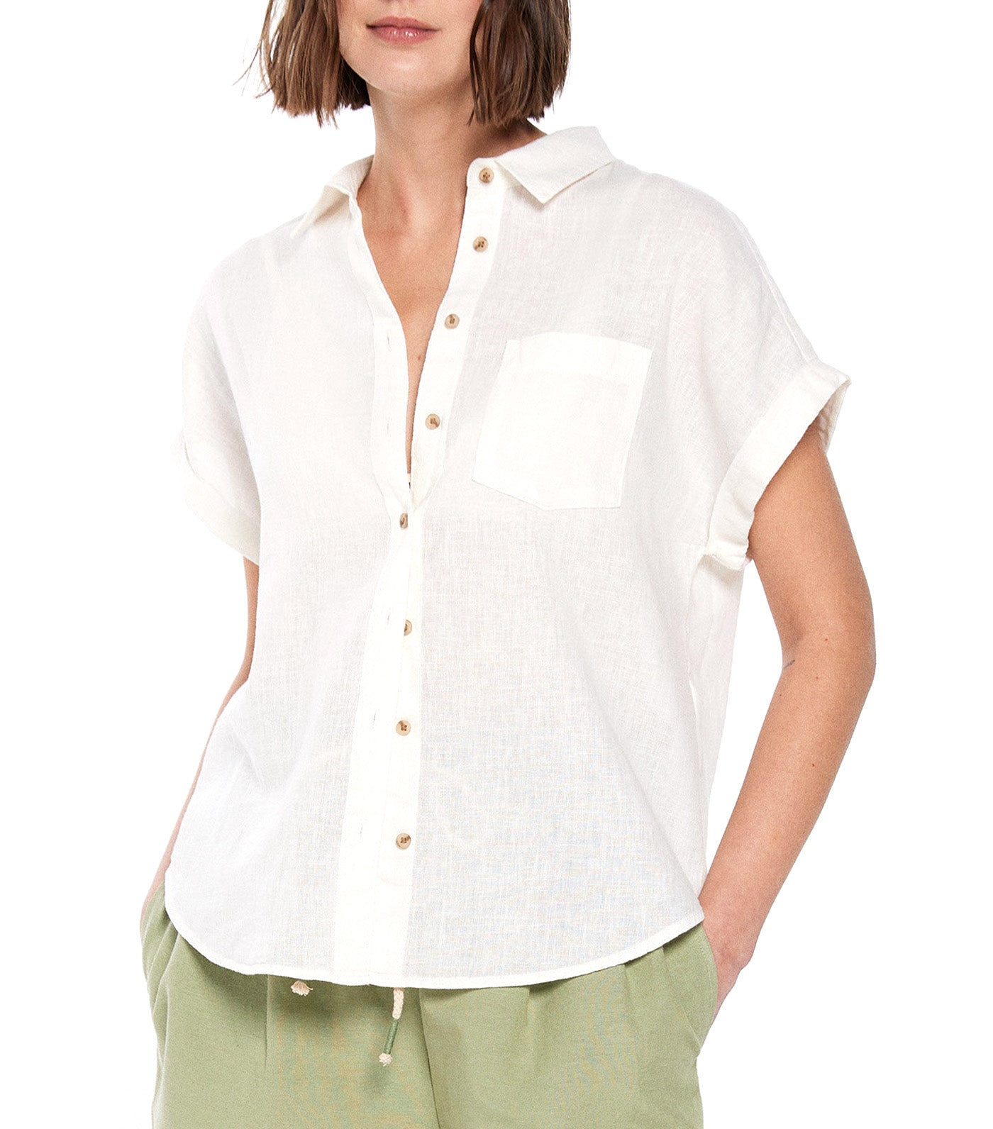 M/C Pocket Shirt With Linen White