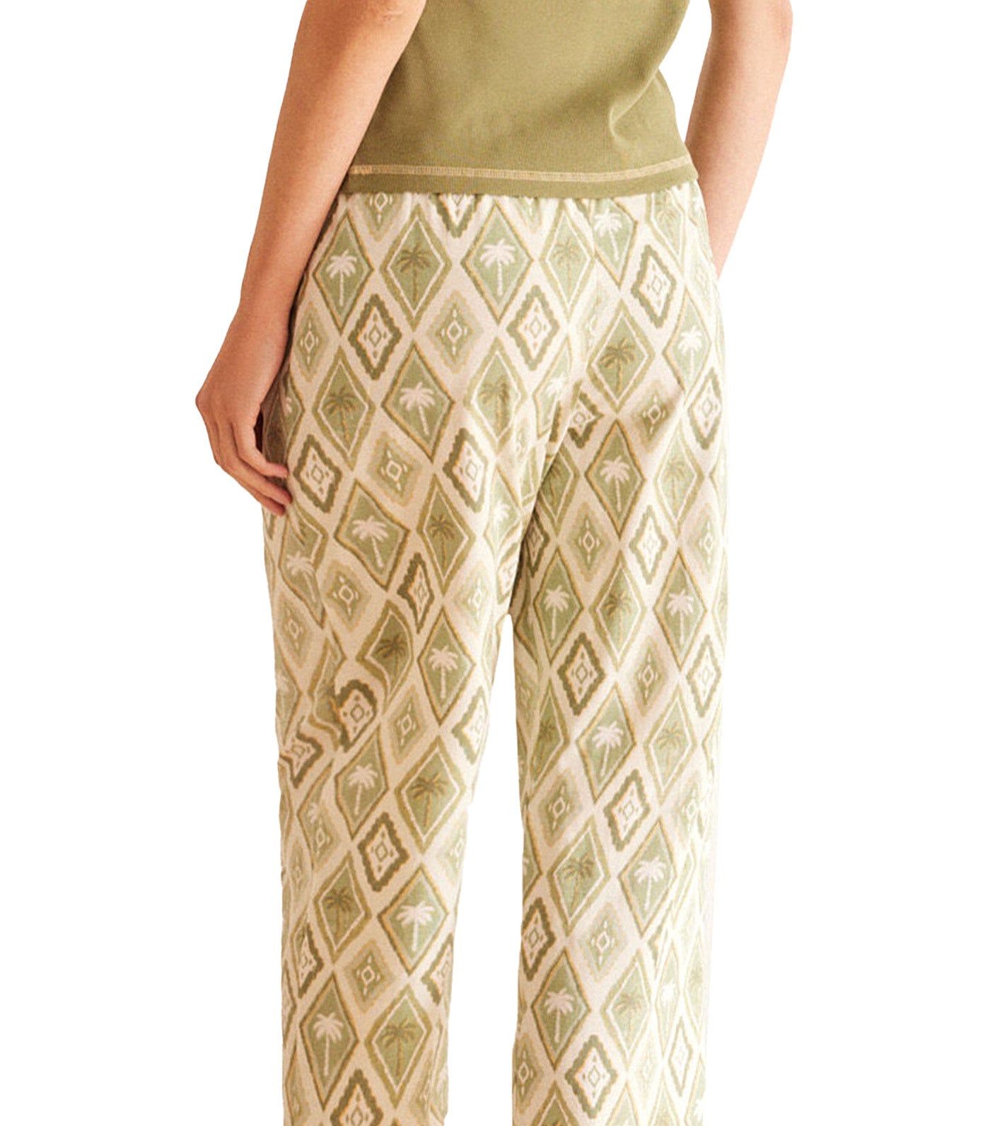 Palm Print Pajama Pants Khaki
