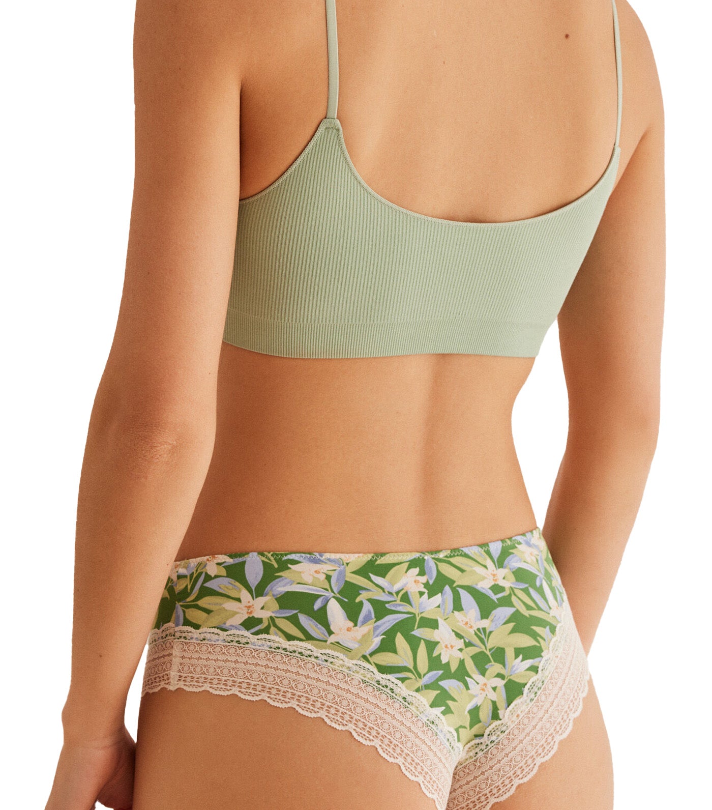 Wide Floral Lace Brazilian Panties Green