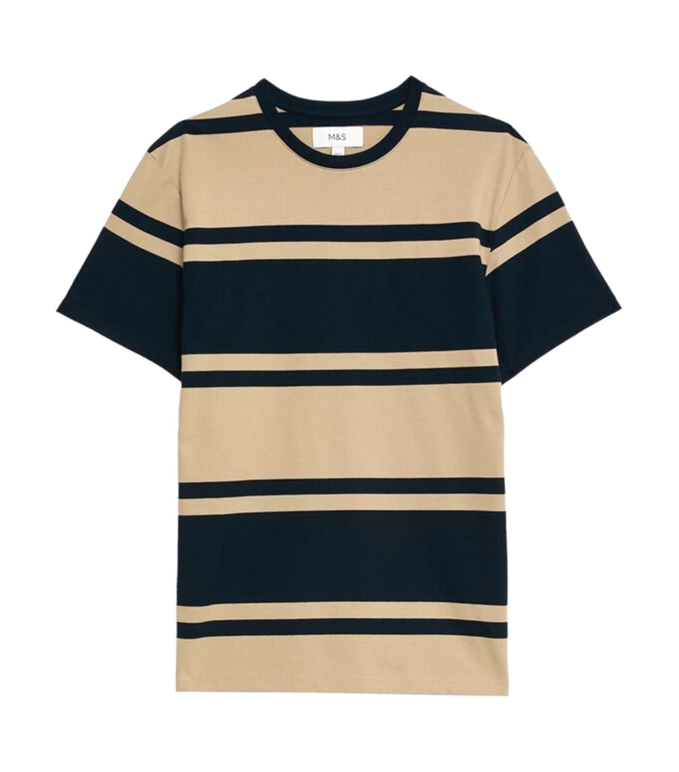 Pure Cotton Color Block Striped T-Shirt Navy Mix