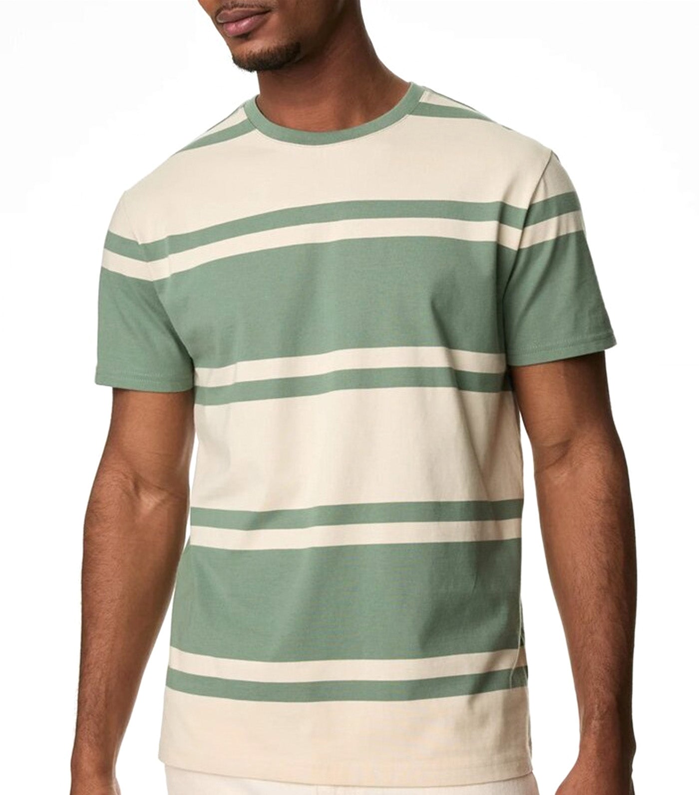 Pure Cotton Color Block Striped T-Shirt Ecru Mix