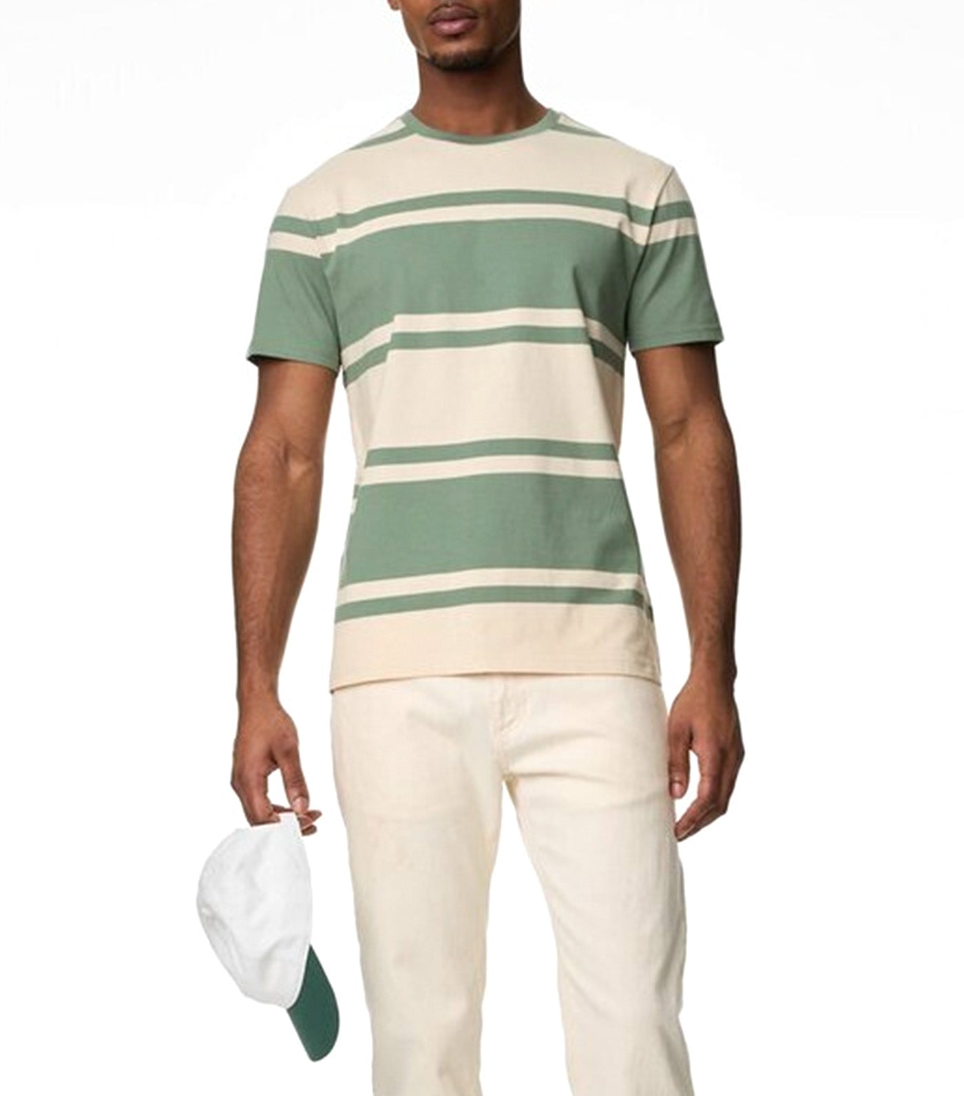 Pure Cotton Color Block Striped T-Shirt Ecru Mix