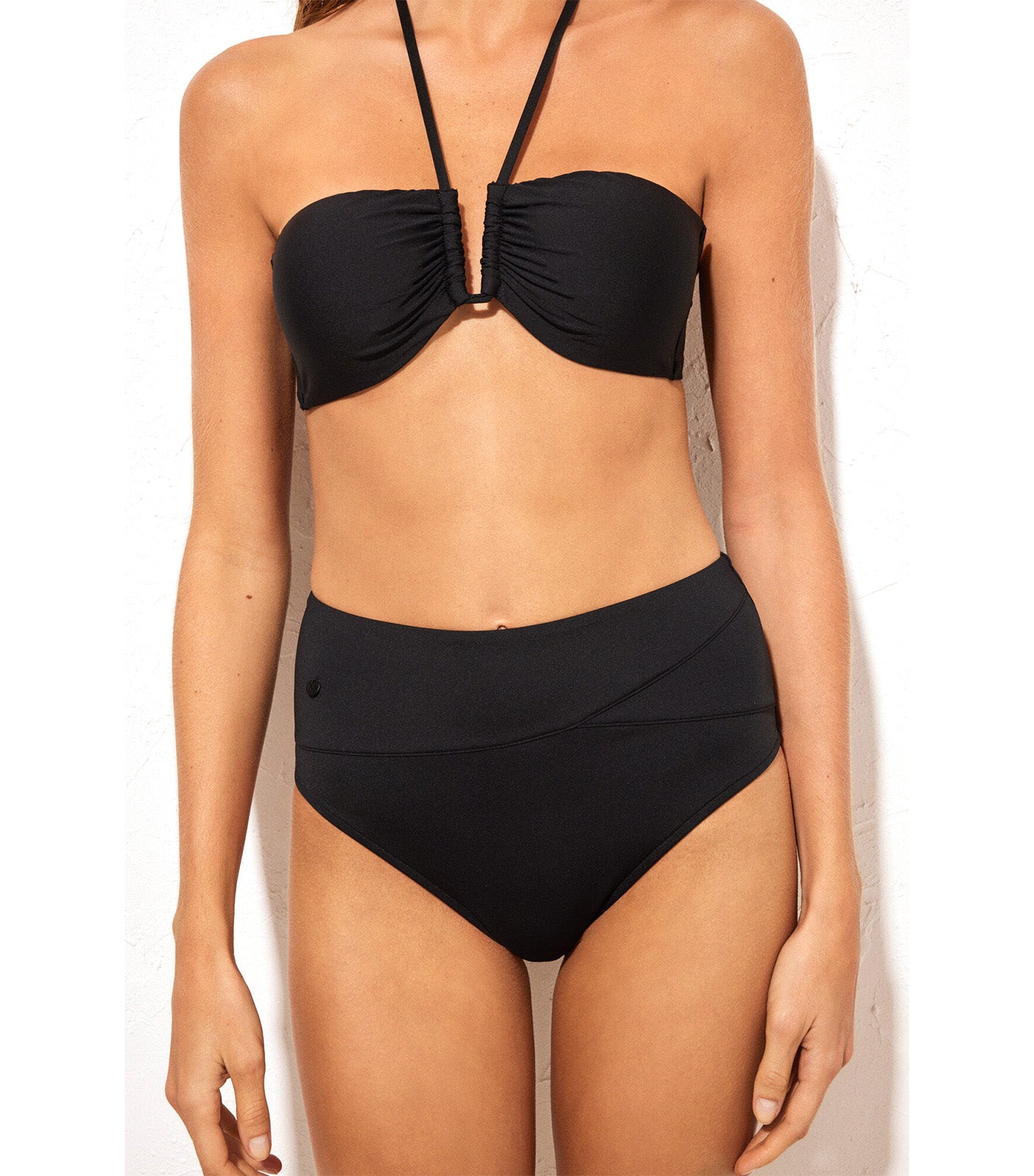 Crossed High Bikini Bottom Black