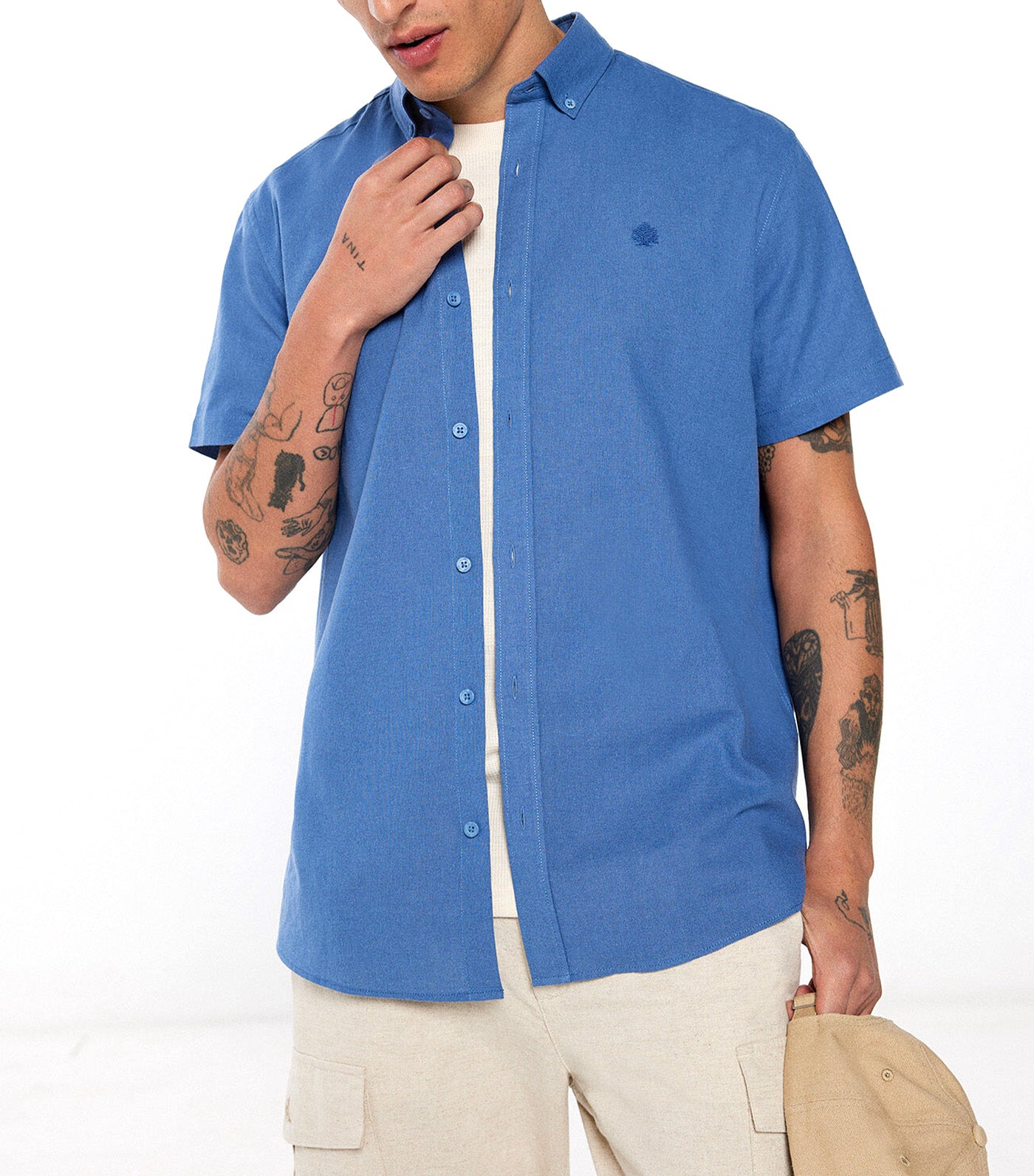 Short Sleeve Linen Shirt
 Blue