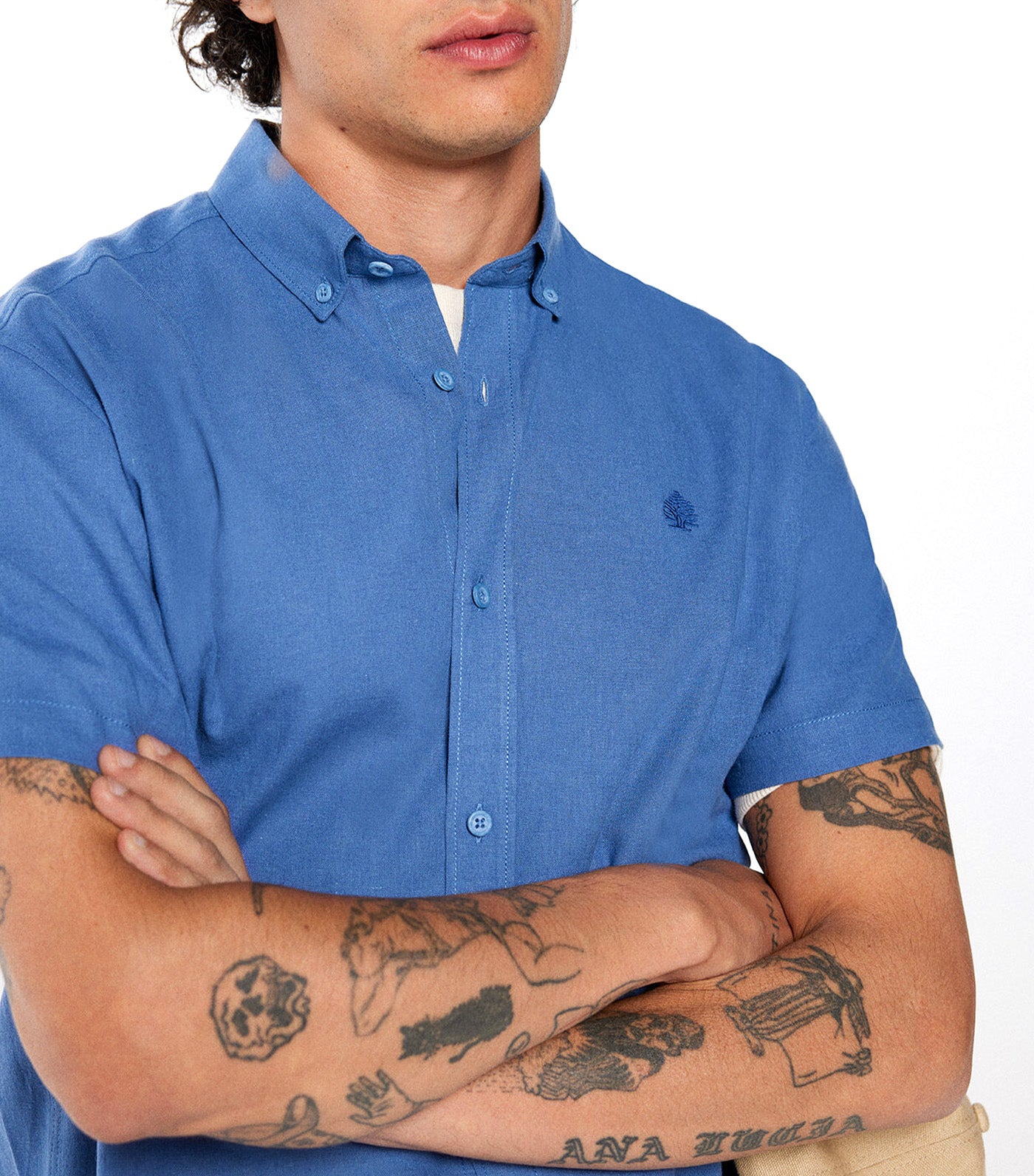 Short Sleeve Linen Shirt
 Blue