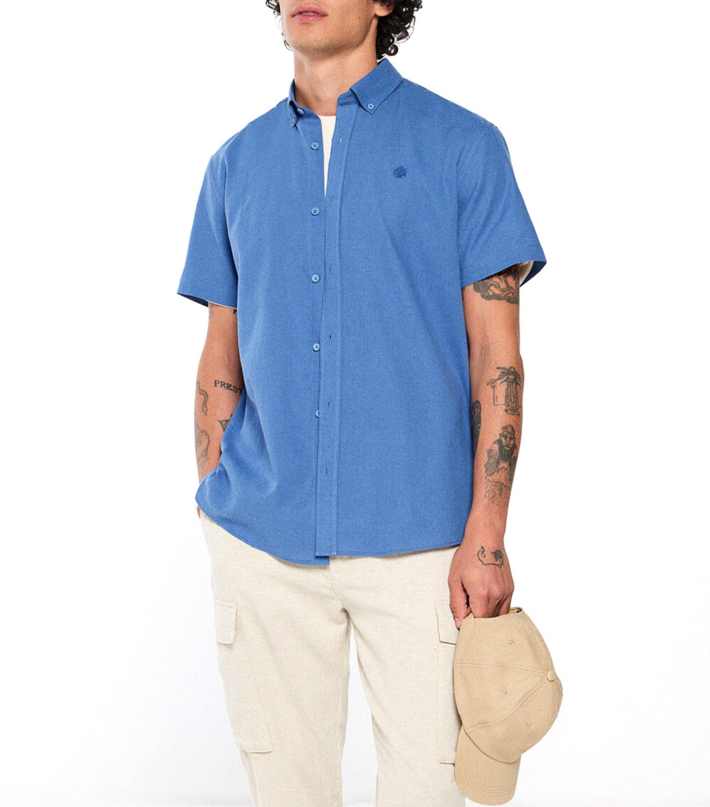 Short Sleeve Linen Shirt
 Blue