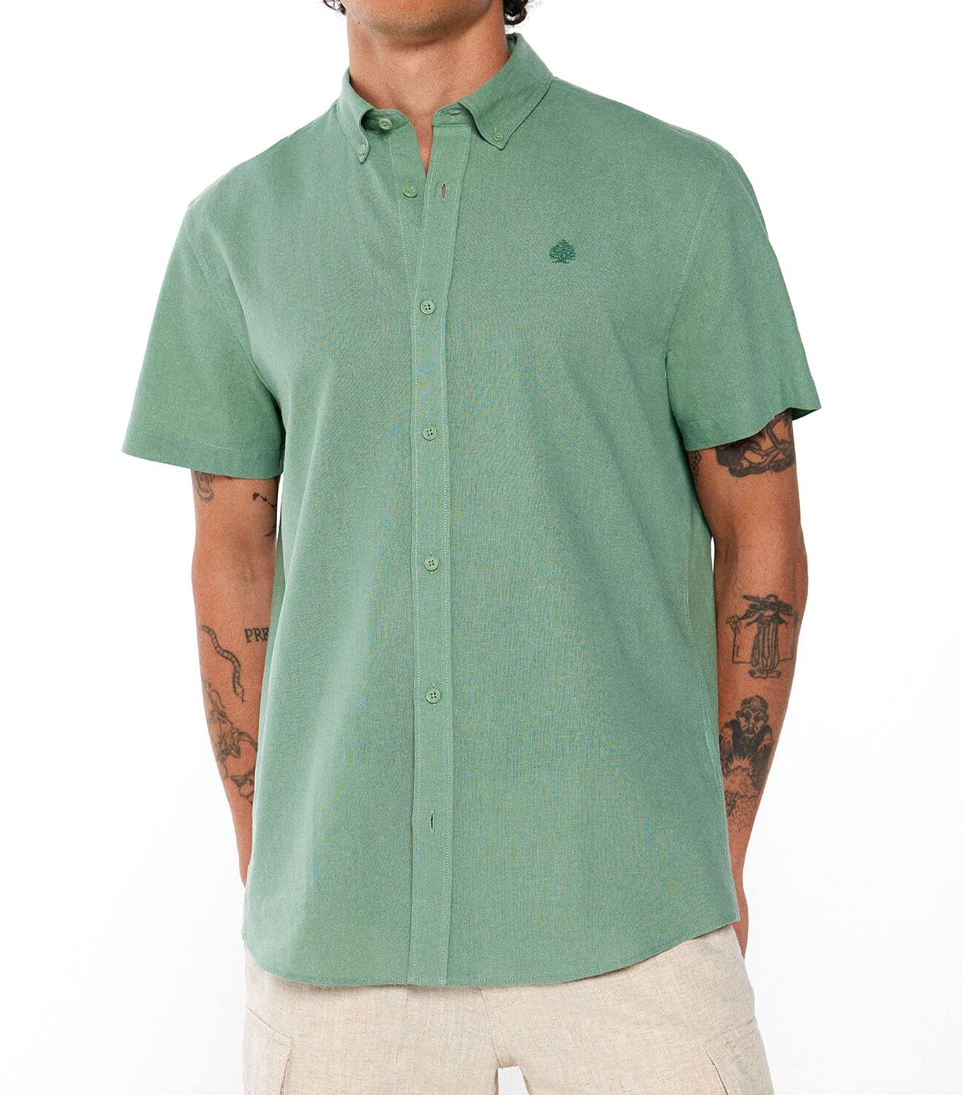 Short Sleeve Linen Shirt Green