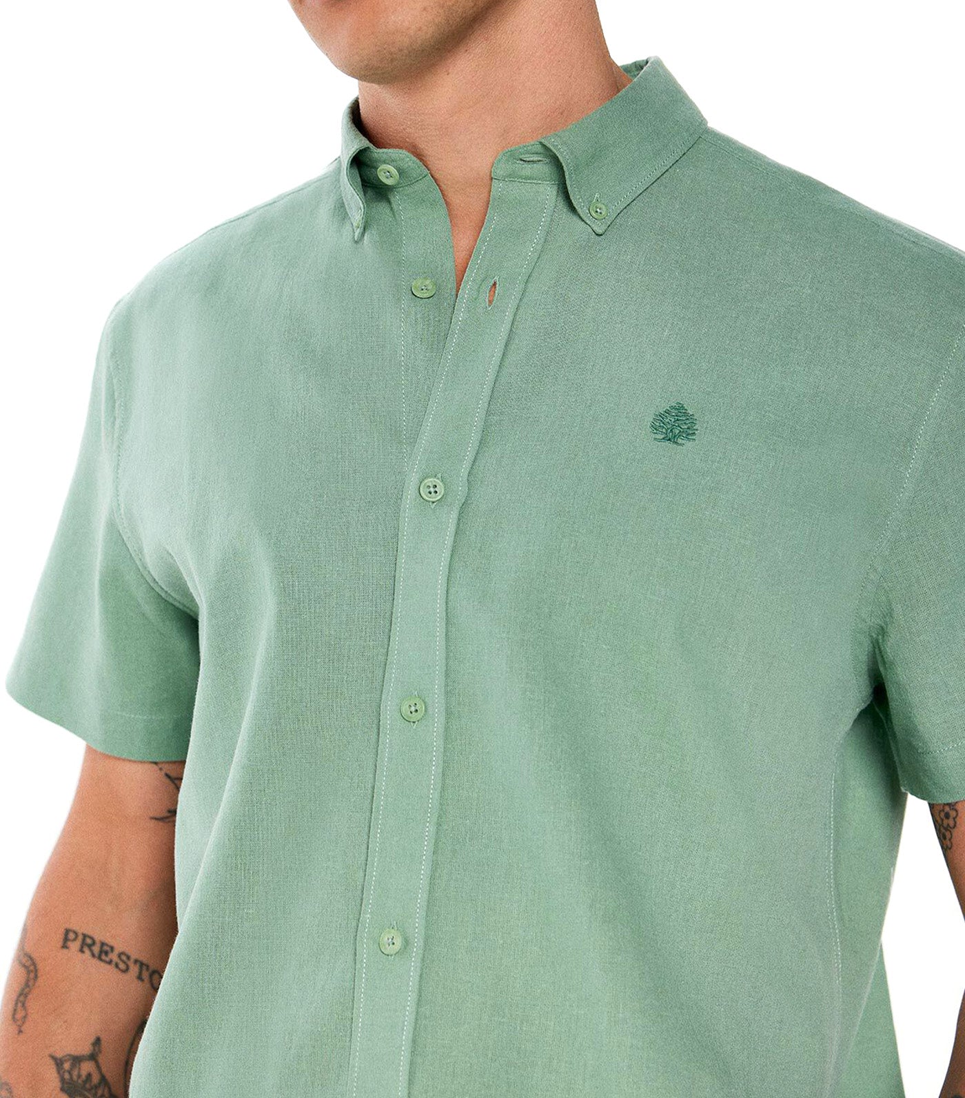 Short Sleeve Linen Shirt Green