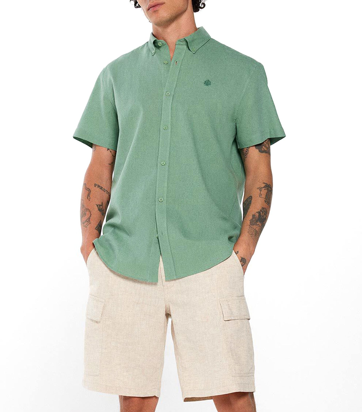 Short Sleeve Linen Shirt Green