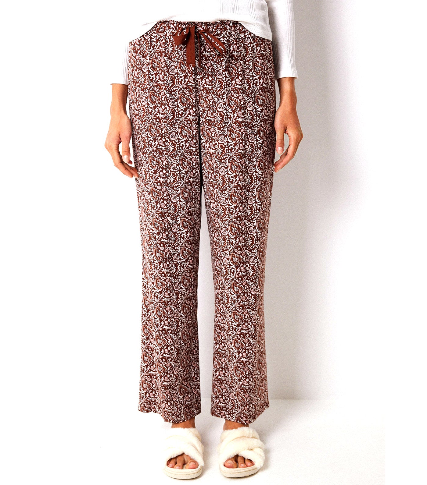 Long Floral Viscose Lounge Trousers Brown