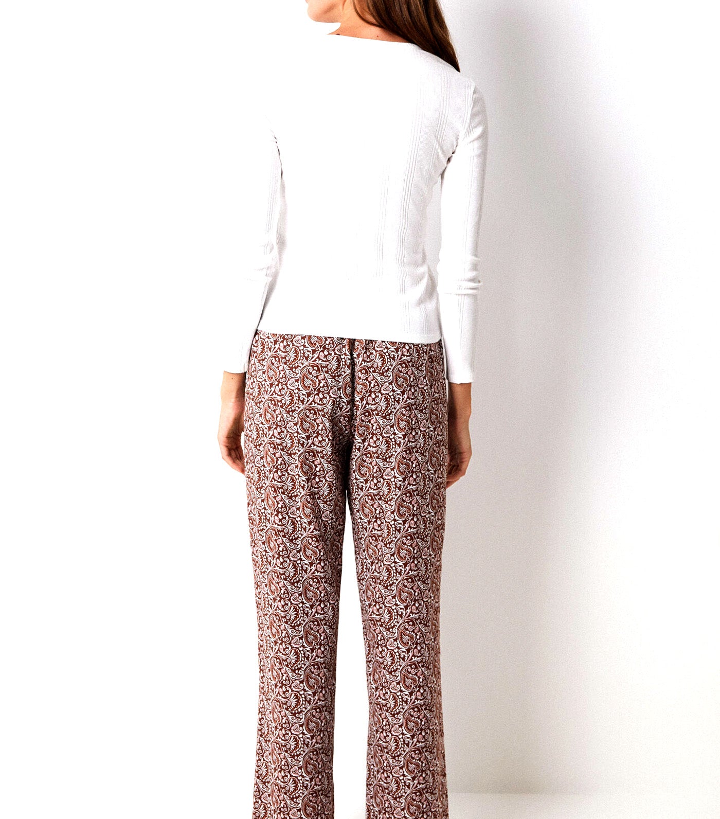 Long Floral Viscose Lounge Trousers Brown