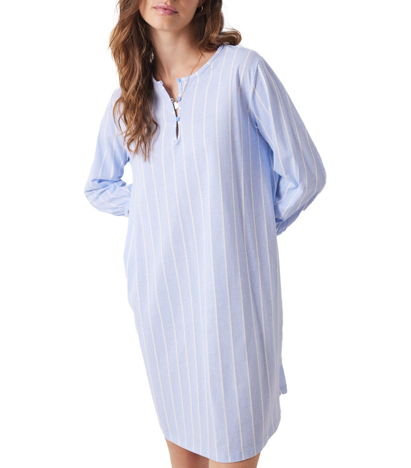 Short Nightgown Striped Print Blue