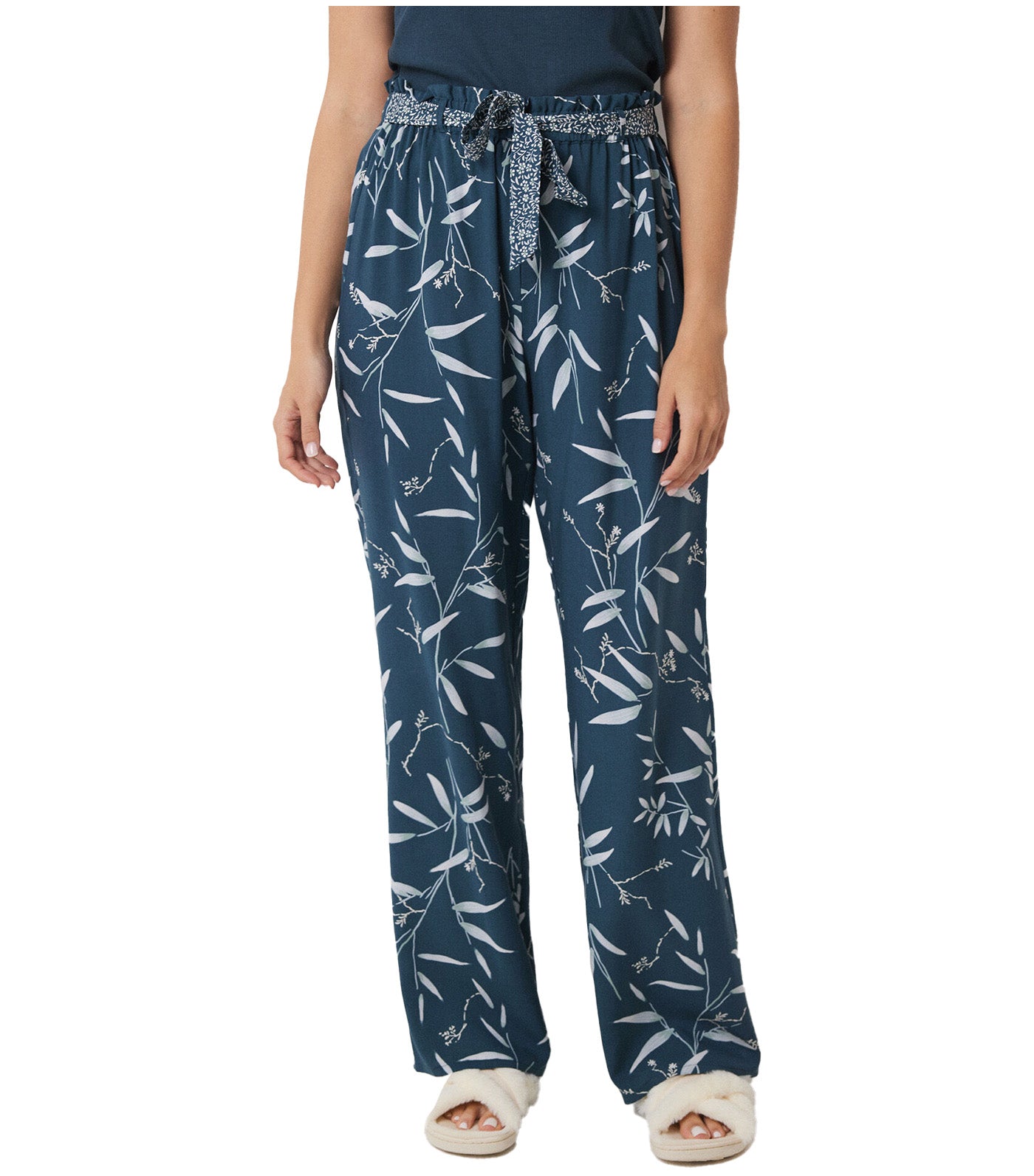 Viscose Lounge Pants With Leaf Green Print